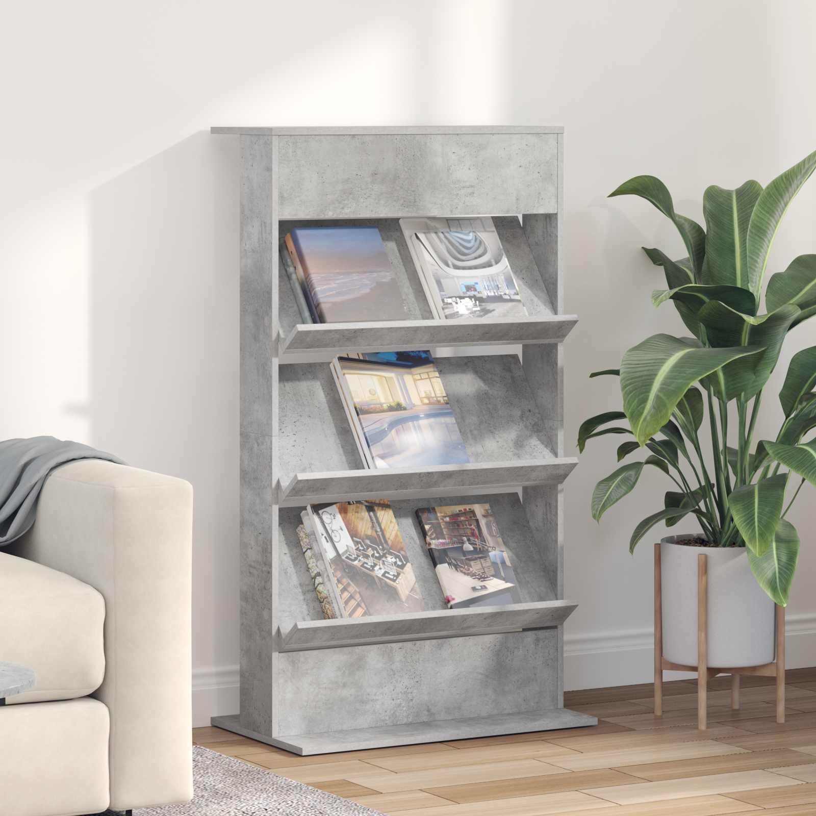 Žurnālu plaukts Betona pelēks 70 x 41 x 126 cm Apstrādāta koksne