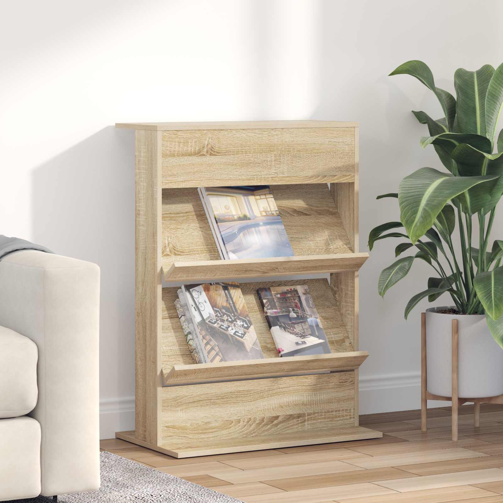 Magazine rack with shelf and storage Engineered wood