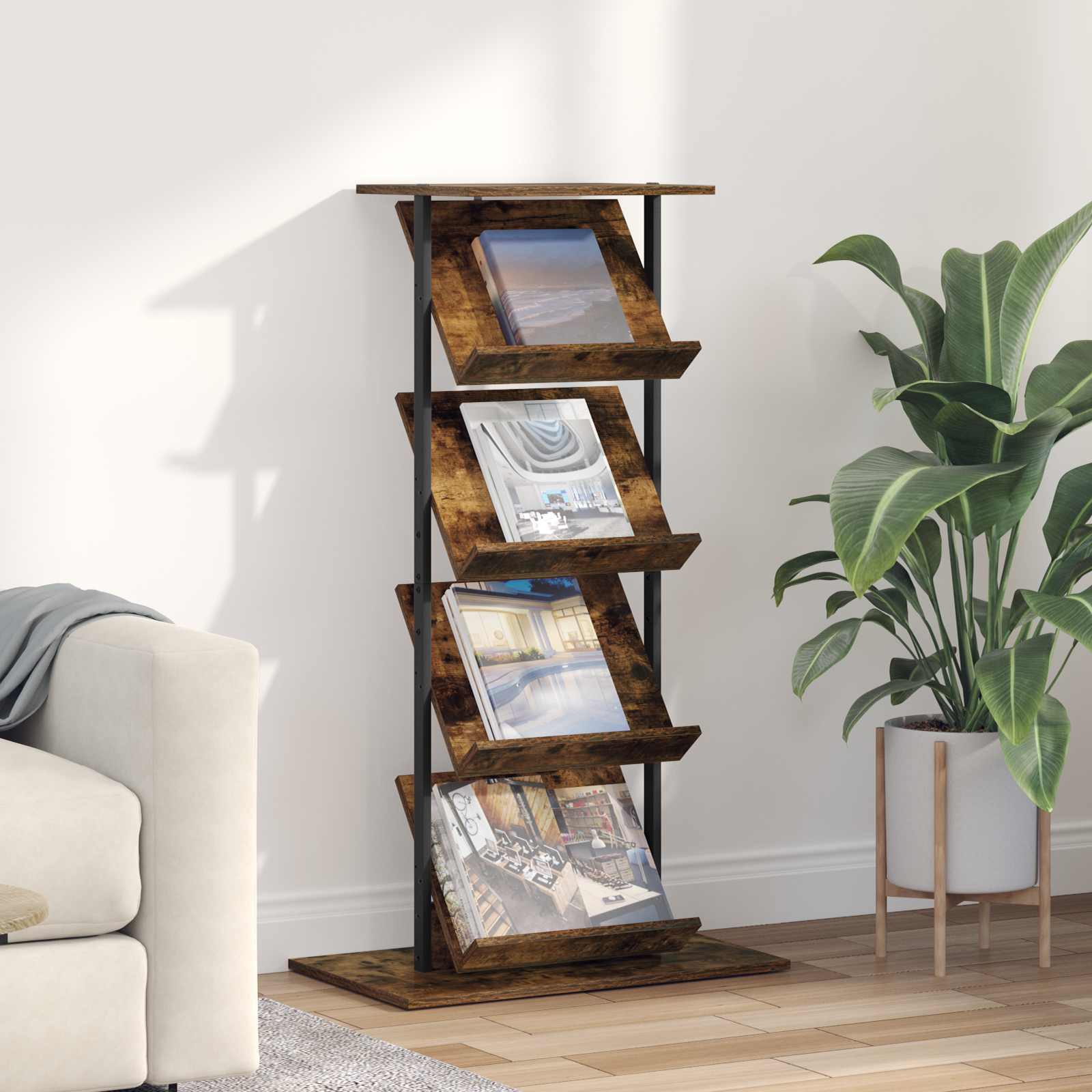 Magazine rack with shelf Smoked oak 68 x 40 x 123.5 cm