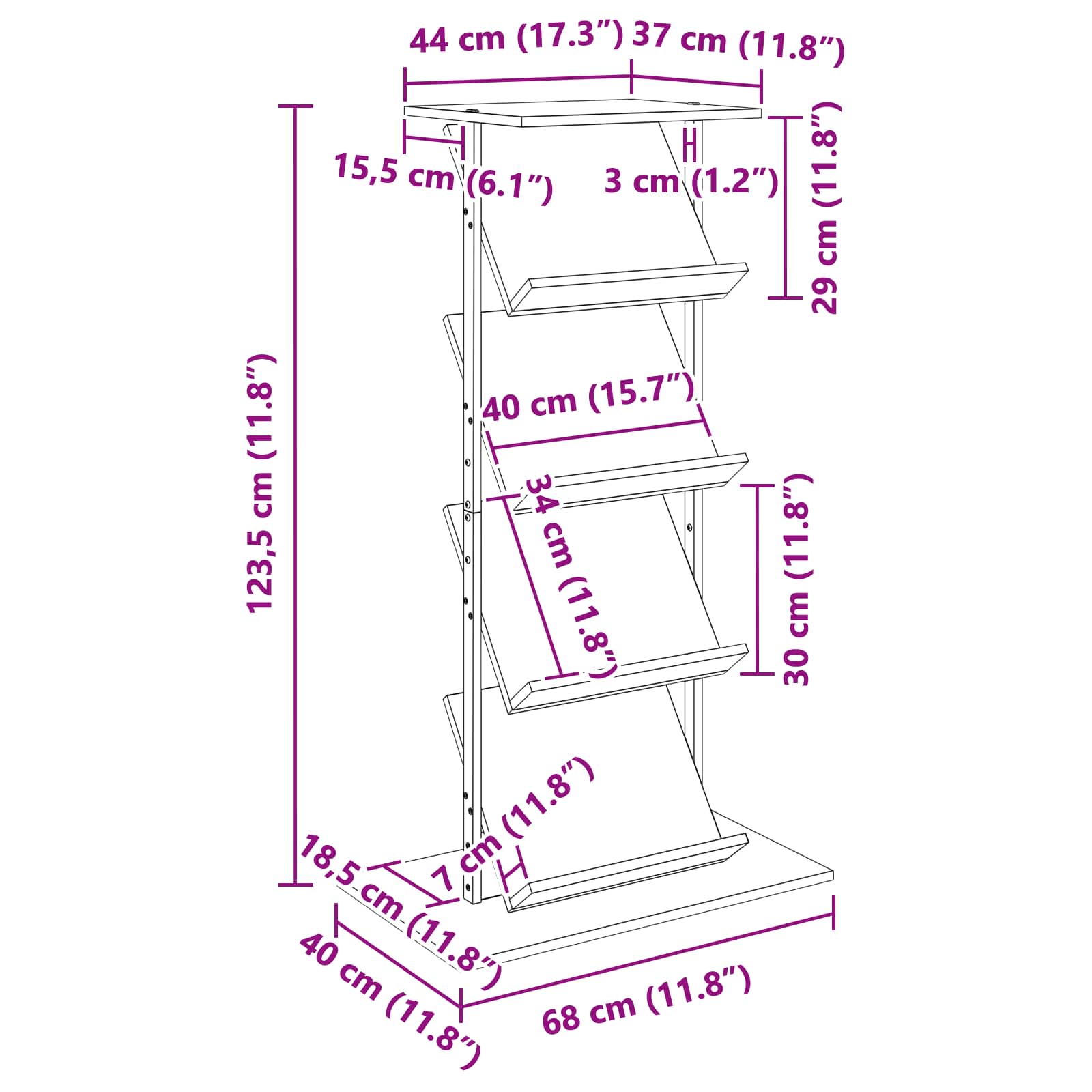 Magazine rack with shelf Smoked oak 68 x 40 x 123.5 cm