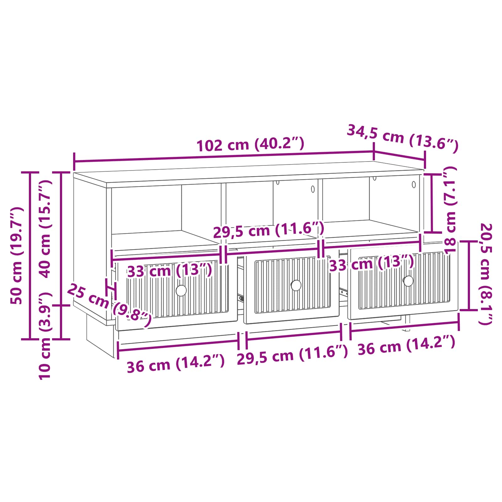 Televizoriaus spintelė Betono pilka 102 x 34,5 x 50 cm