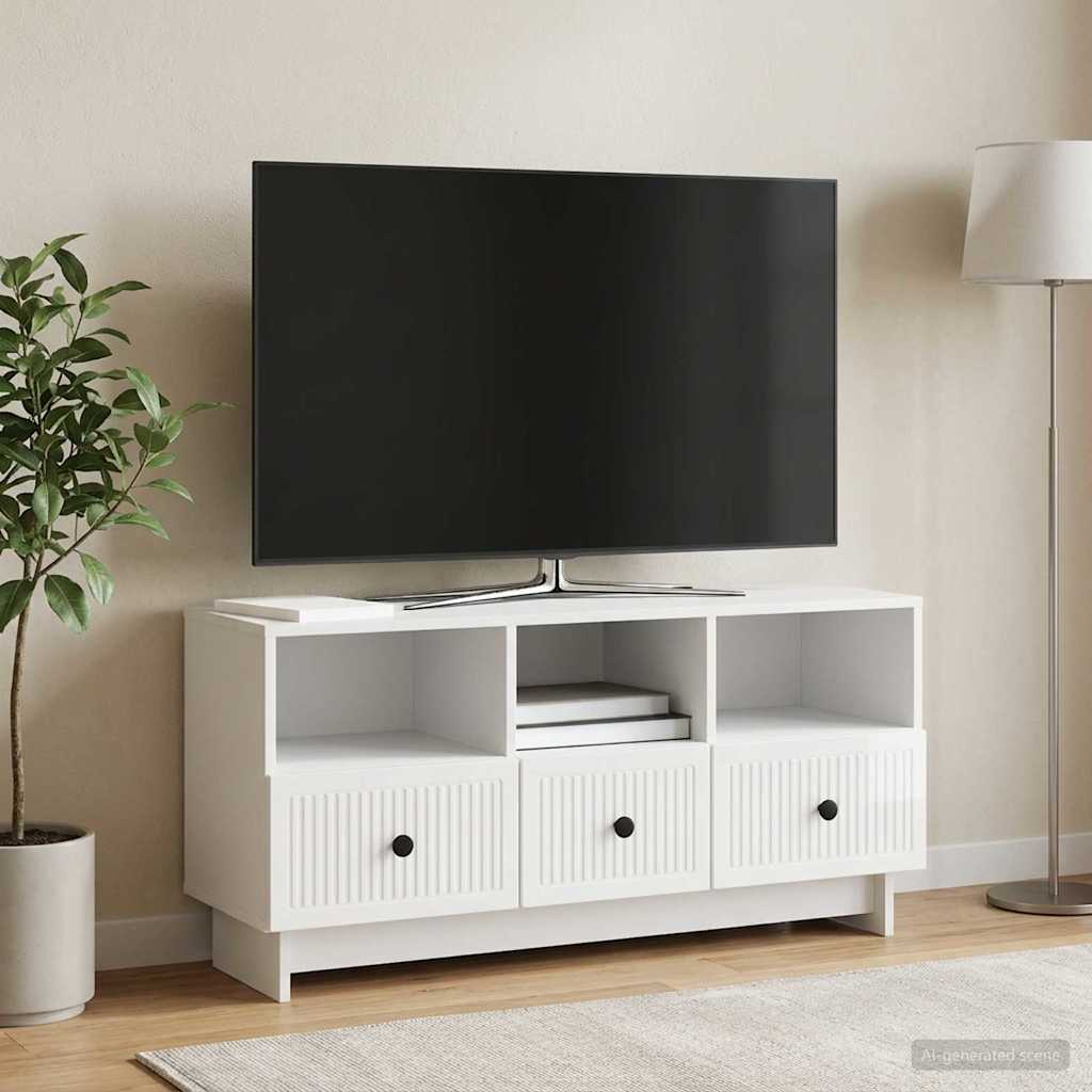 TV skapītis, īpaši spīdīgs, balts, 102 x 34,5 x 50 cm