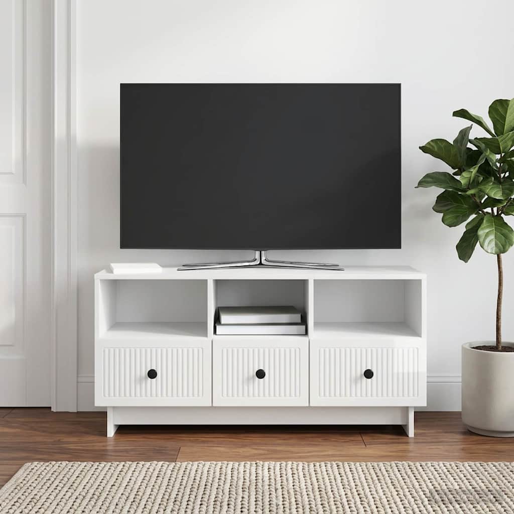TV skapītis, īpaši spīdīgs, balts, 102 x 34,5 x 50 cm