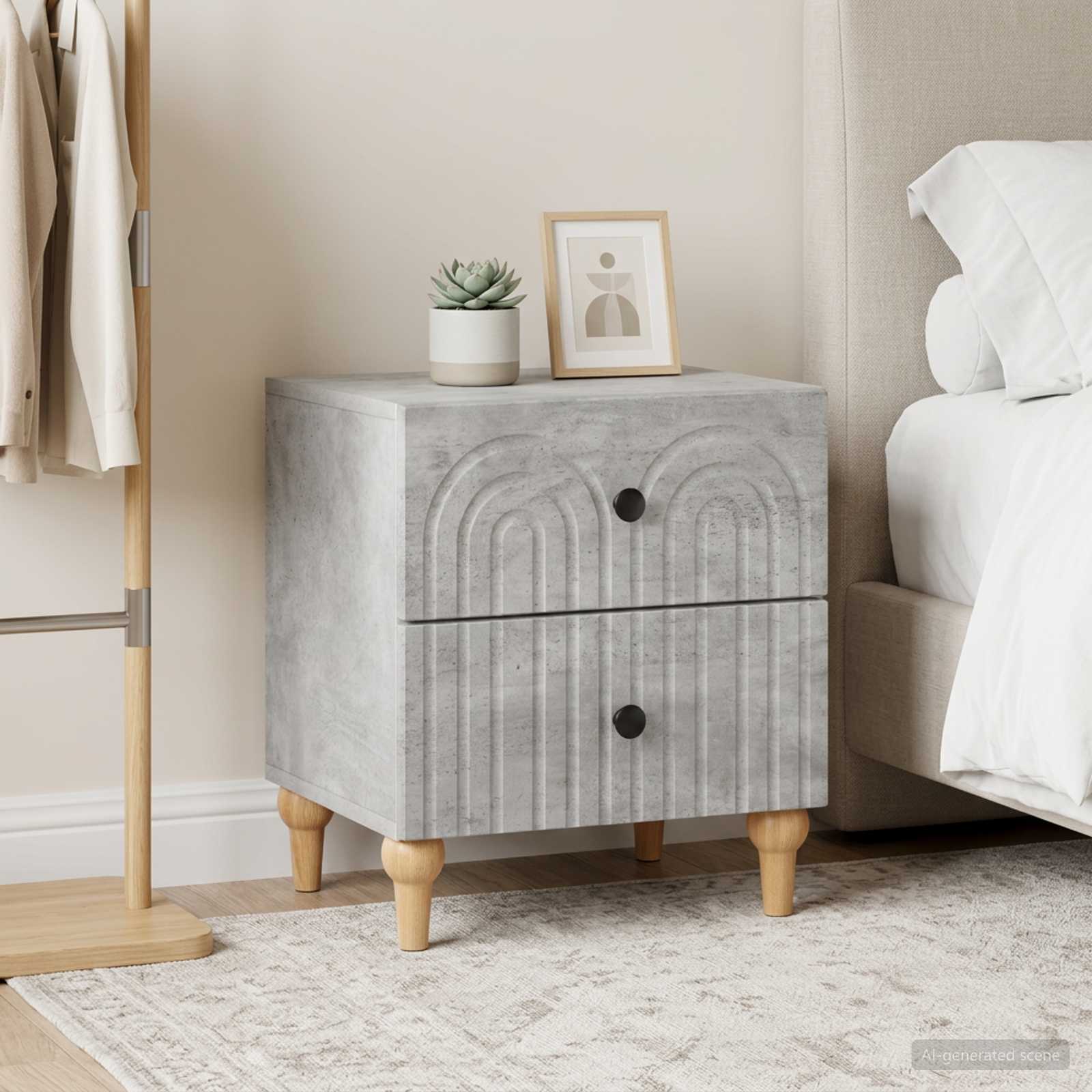 Šalia lovos spintelė 2 pcs Betono pilka 43 x 34,5 x 48 cm