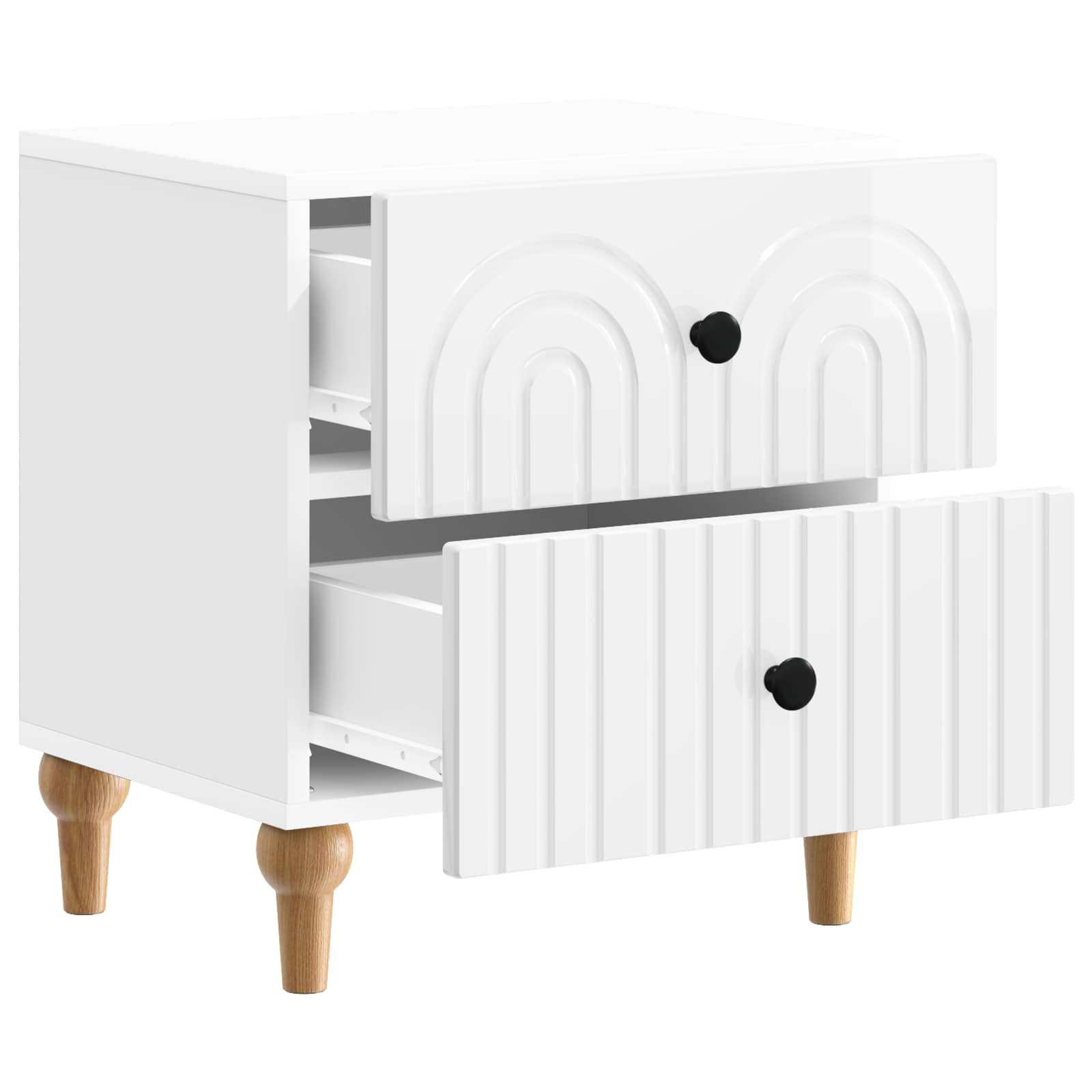 Šalia lovos spintelė 2 pcs Itin blizgi balta 43 x 34,5 x 48 cm