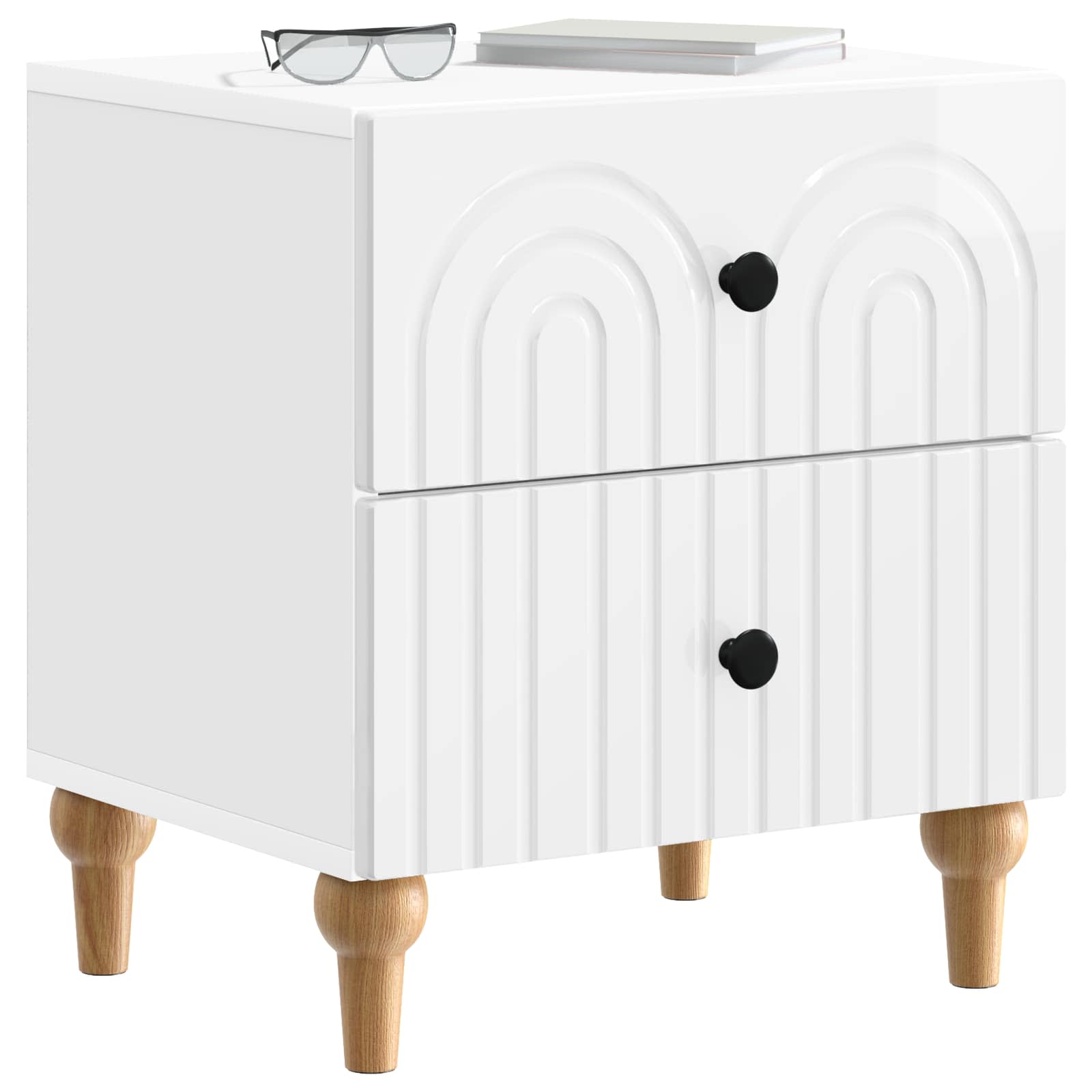 Šalia lovos spintelė 2 pcs Itin blizgi balta 43 x 34,5 x 48 cm