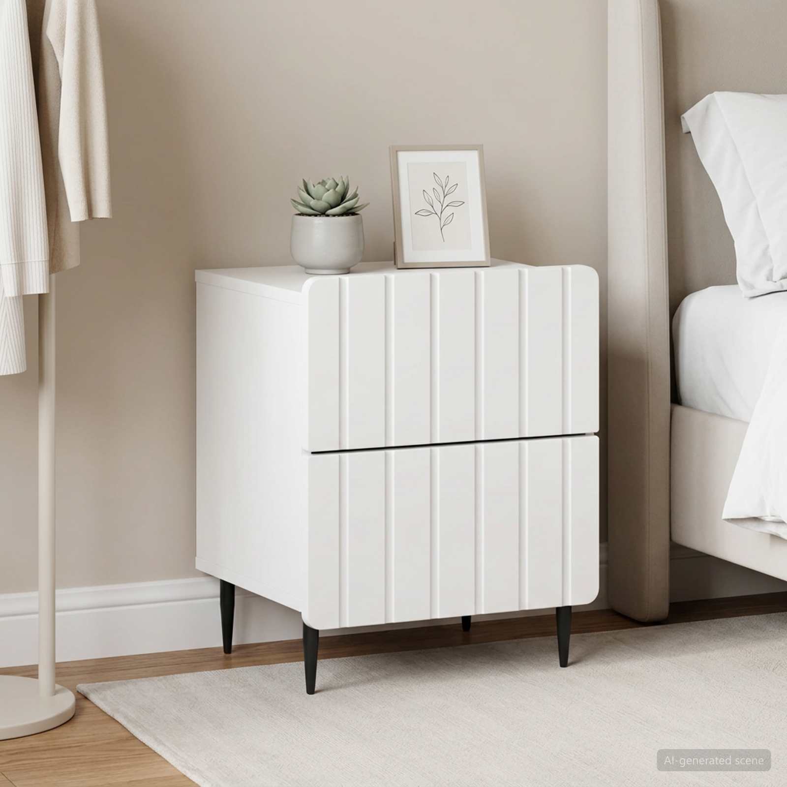 Šalia lovos spintelė su stalčių 2 pcs Balta 43 x 34,5 x 49,5 cm