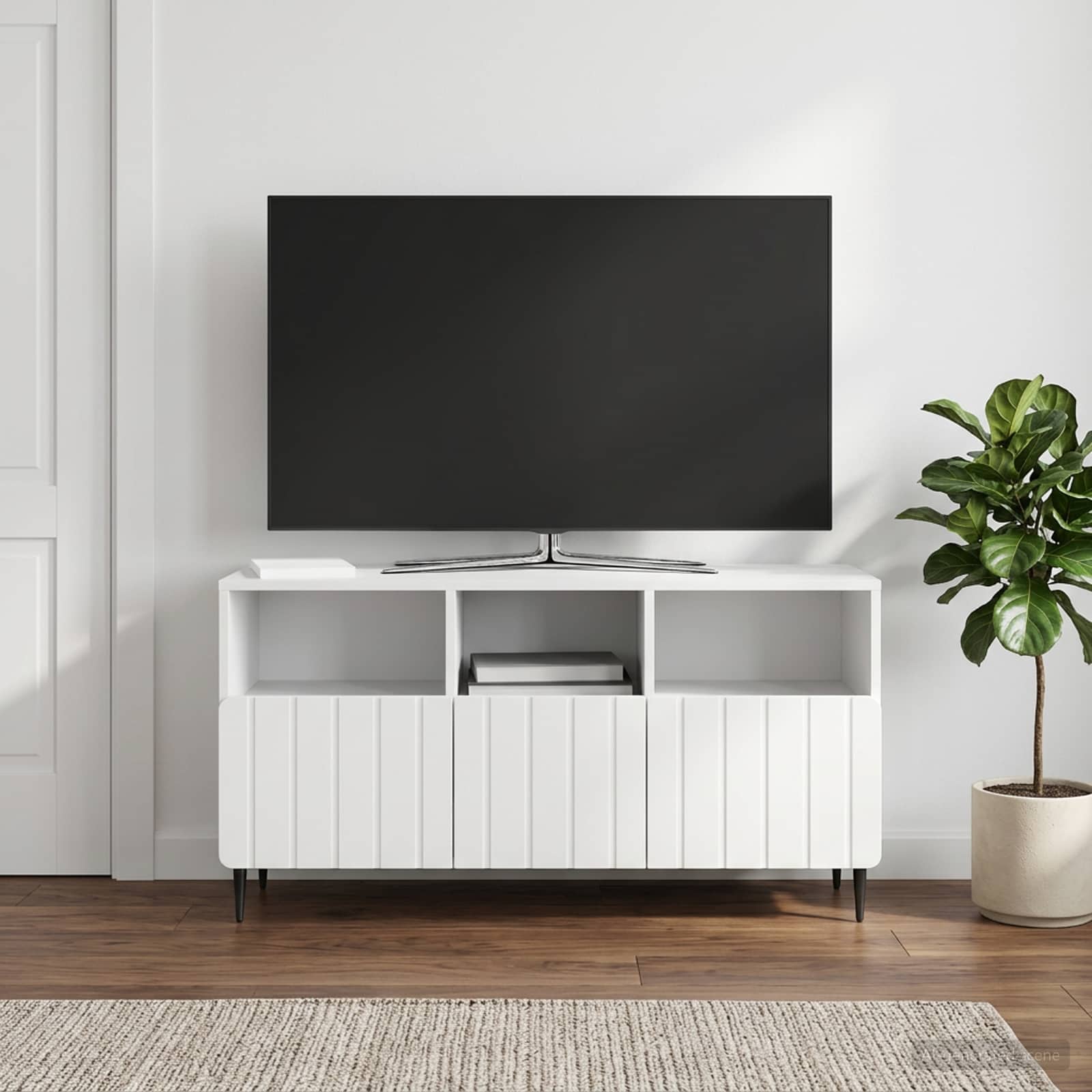 TV skapītis, īpaši spīdīgs, balts, 102 x 34,5 x 50 cm