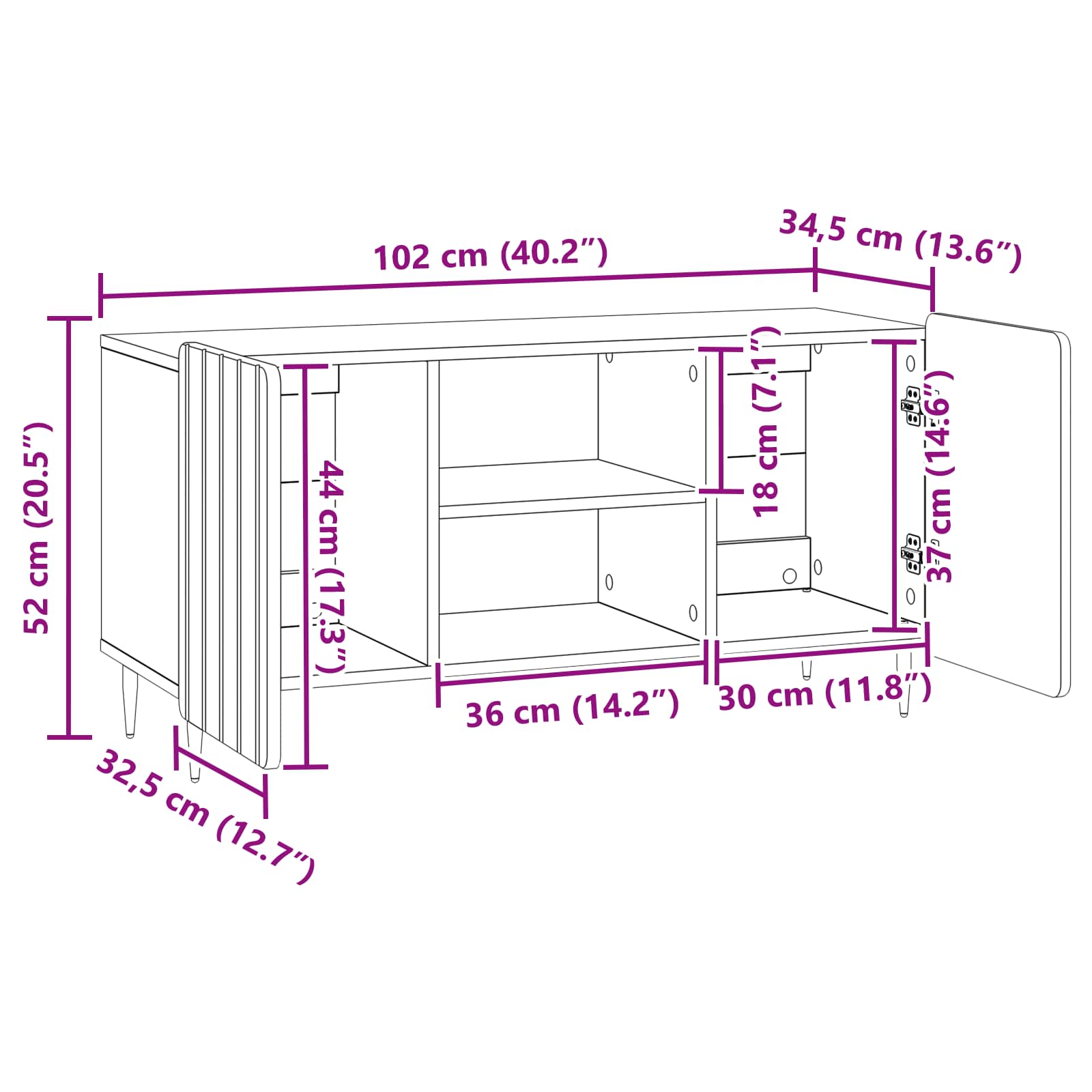 TV skapītis Ozols Sonoma 102 x 34,5 x 52 cm