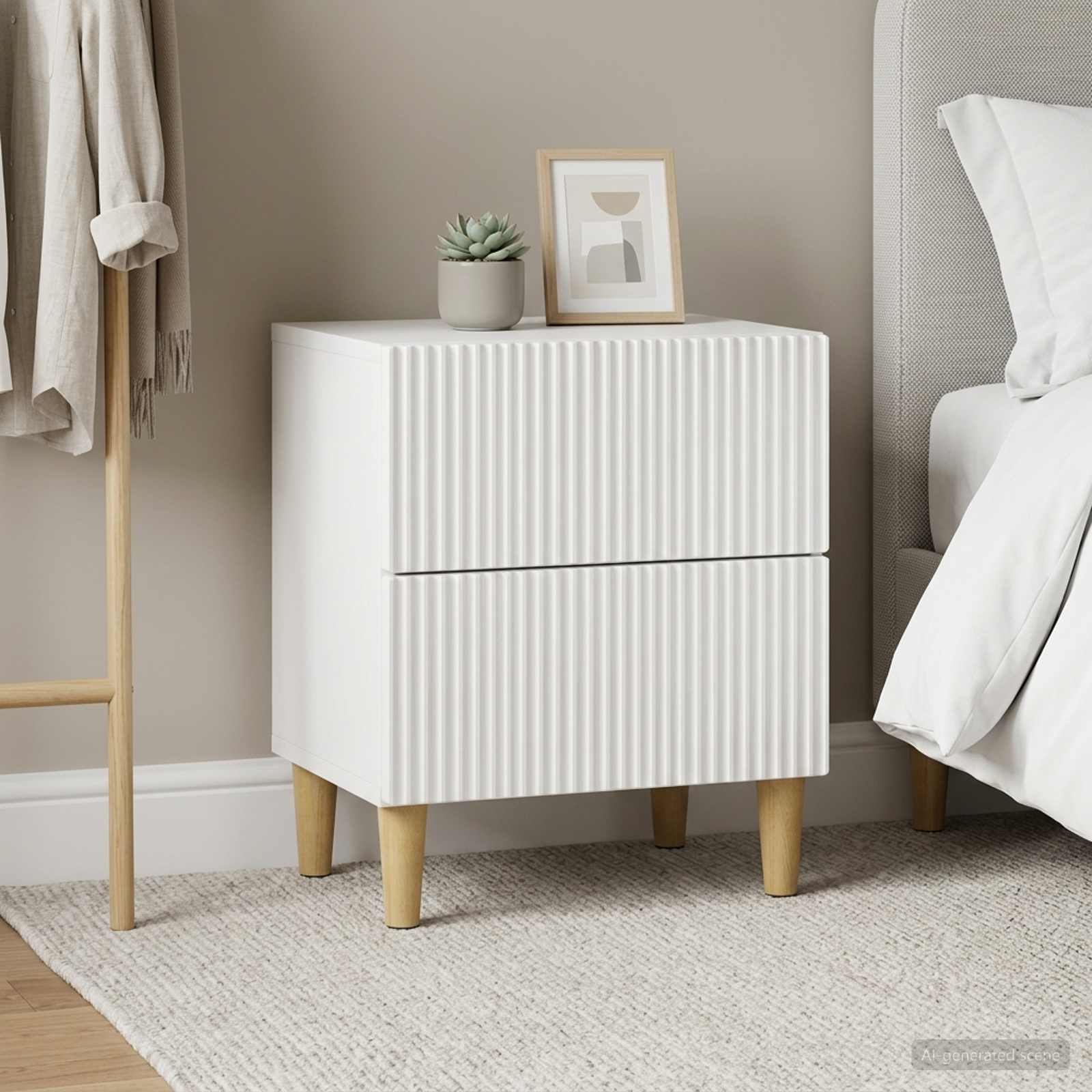 Šalia lovos spintelė 2 pcs Itin blizgi balta 43 x 34,5 x 48 cm