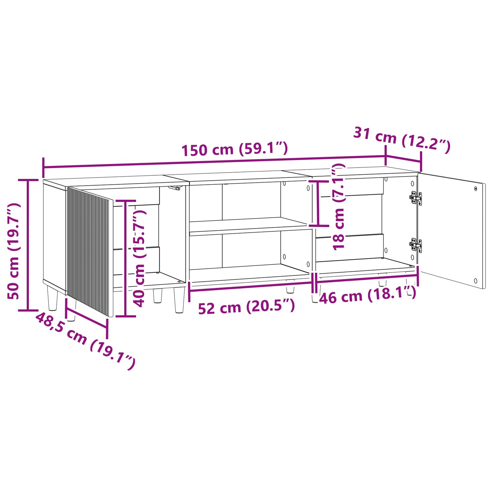 Televizoriaus spintelė Itin blizgi balta 150 x 31 x 50 cm