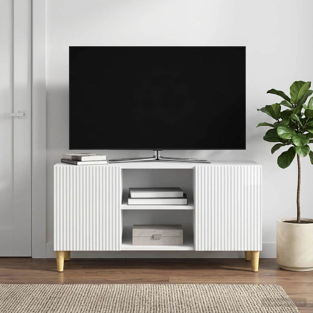 TV skapītis, īpaši spīdīgs, balts, 102 x 34,5 x 50 cm