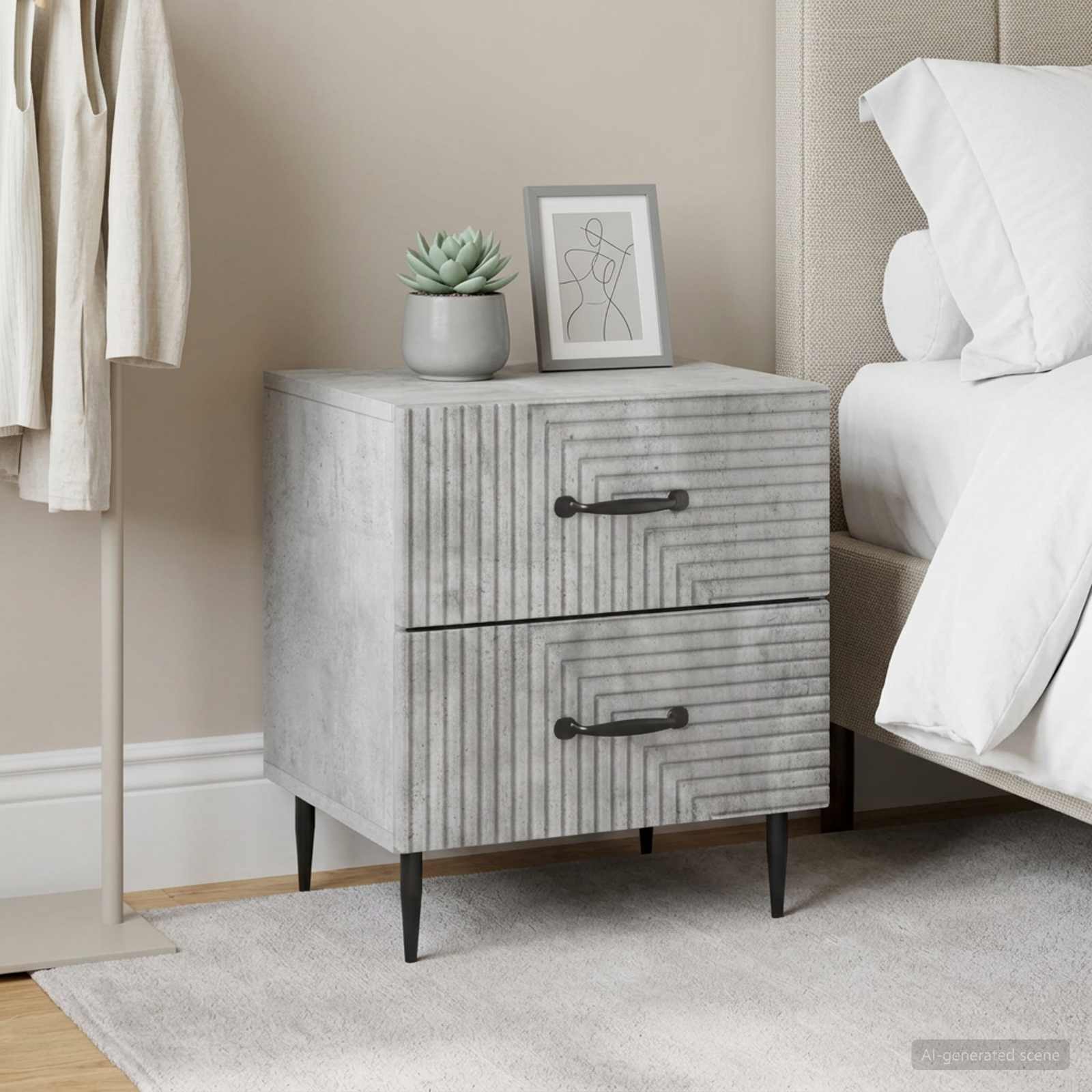 Šalia lovos spintelė 2 pcs Betono pilka 43 x 34,5 x 47,5 cm
