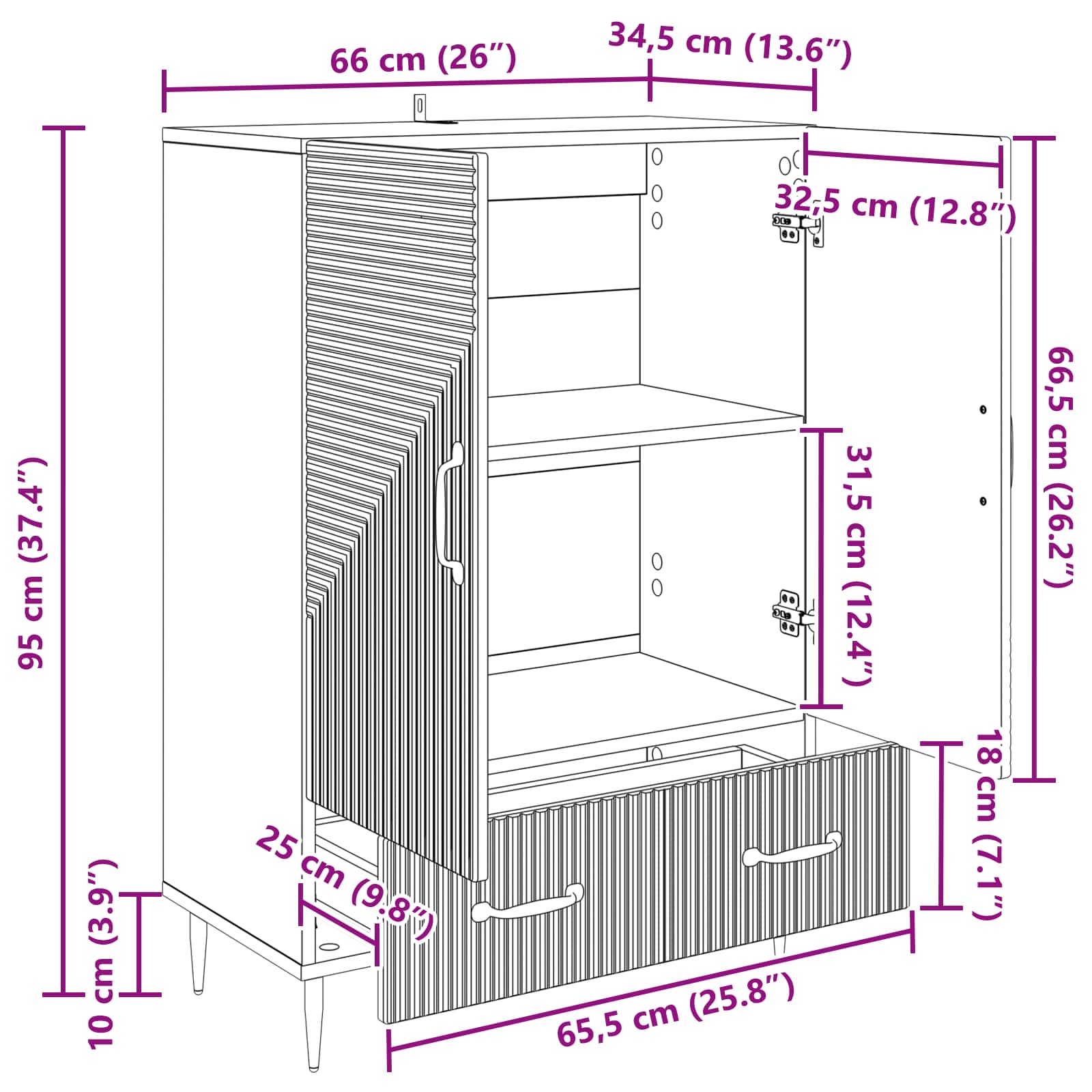 Kumode Ozols Sonoma 66 x 34,5 x 95 cm inženierijas koks