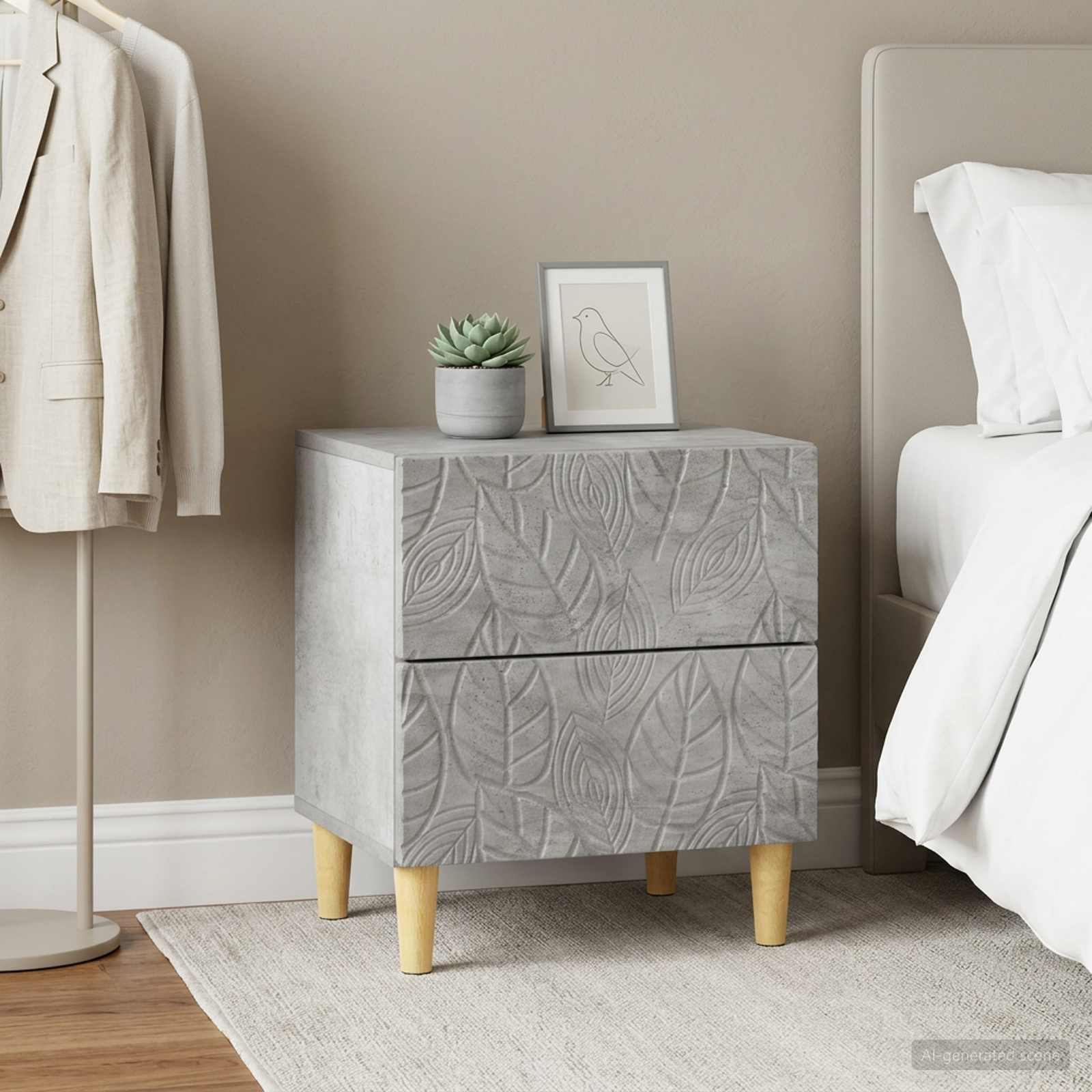 Naktinis staliukas 2 pcs Betono pilka 43 x 34,5 x 48 cm