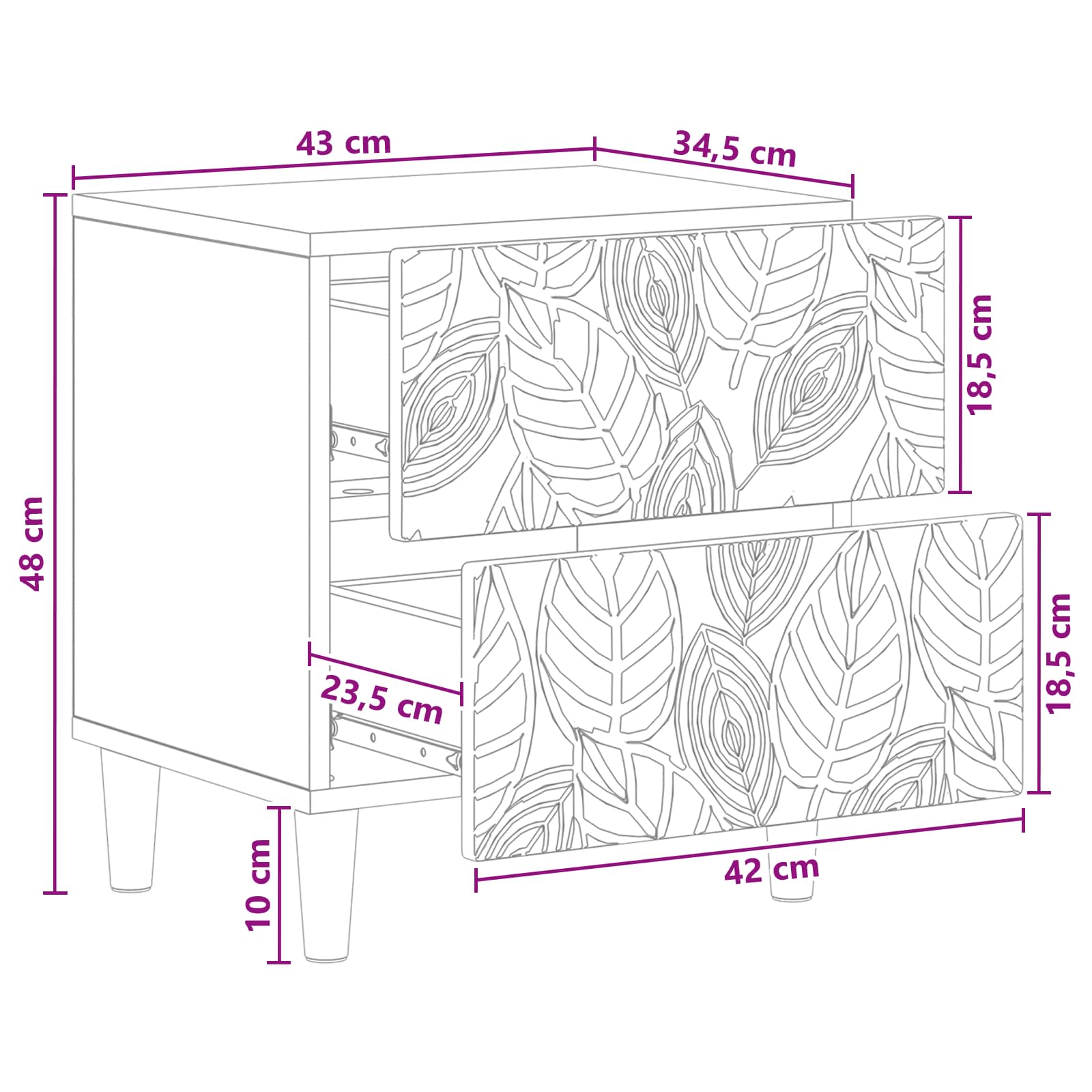 Naktinis staliukas 2 pcs Betono pilka 43 x 34,5 x 48 cm