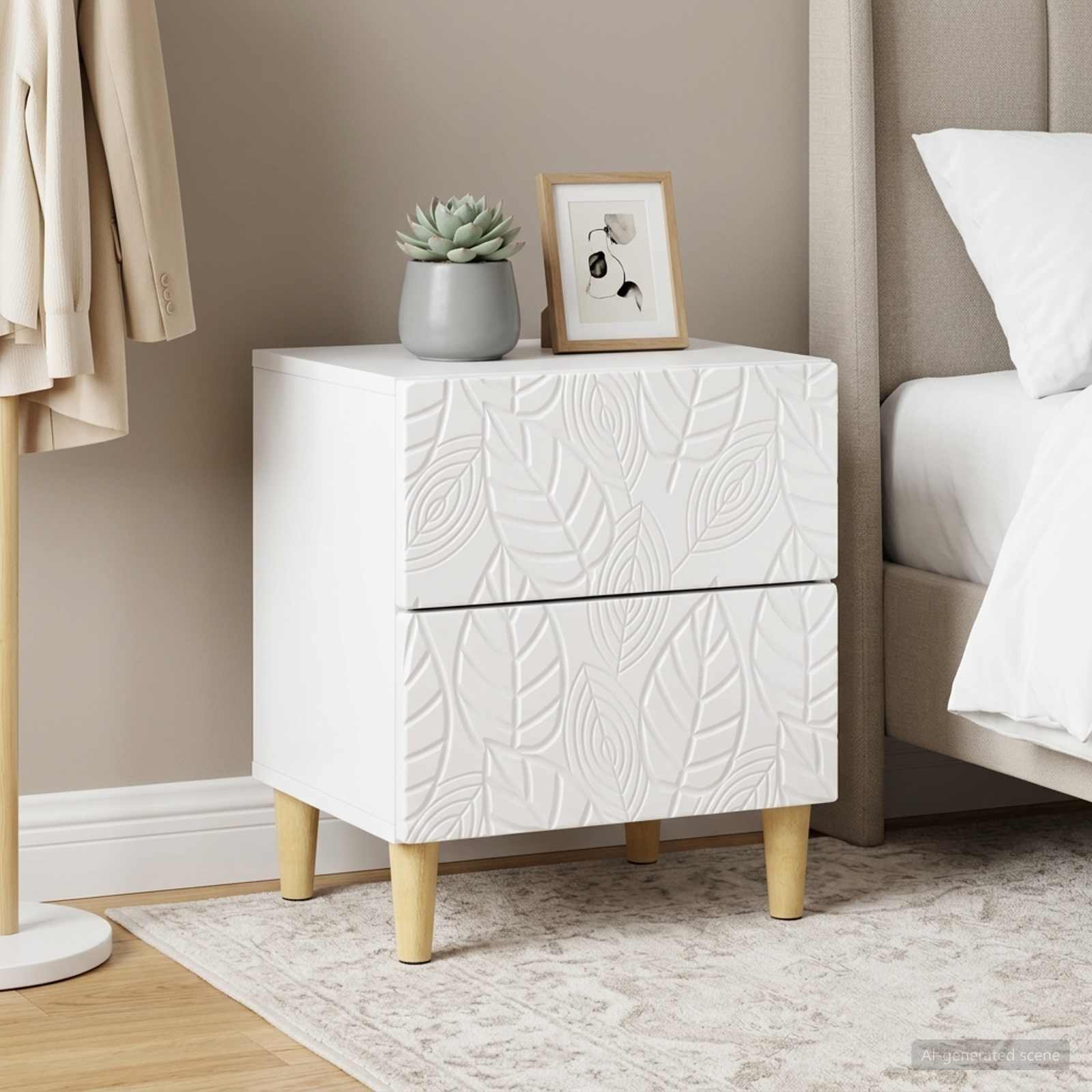 Naktinis staliukas 2 pcs Itin blizgi balta 43 x 34,5 x 48 cm