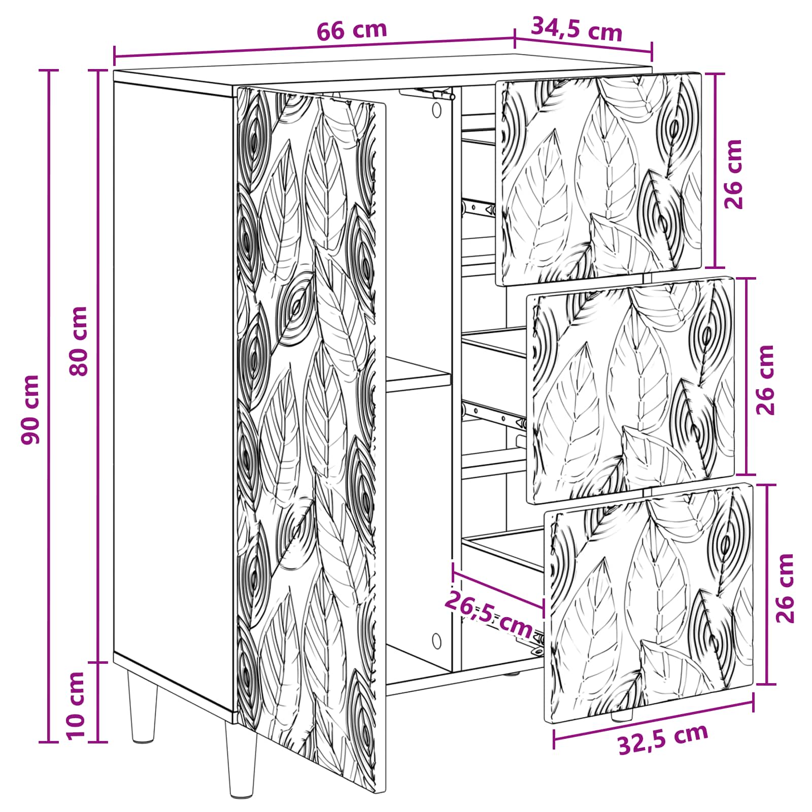 Kabalas Betono pilka 66 x 34,5 x 90 cm Apdirbta mediena