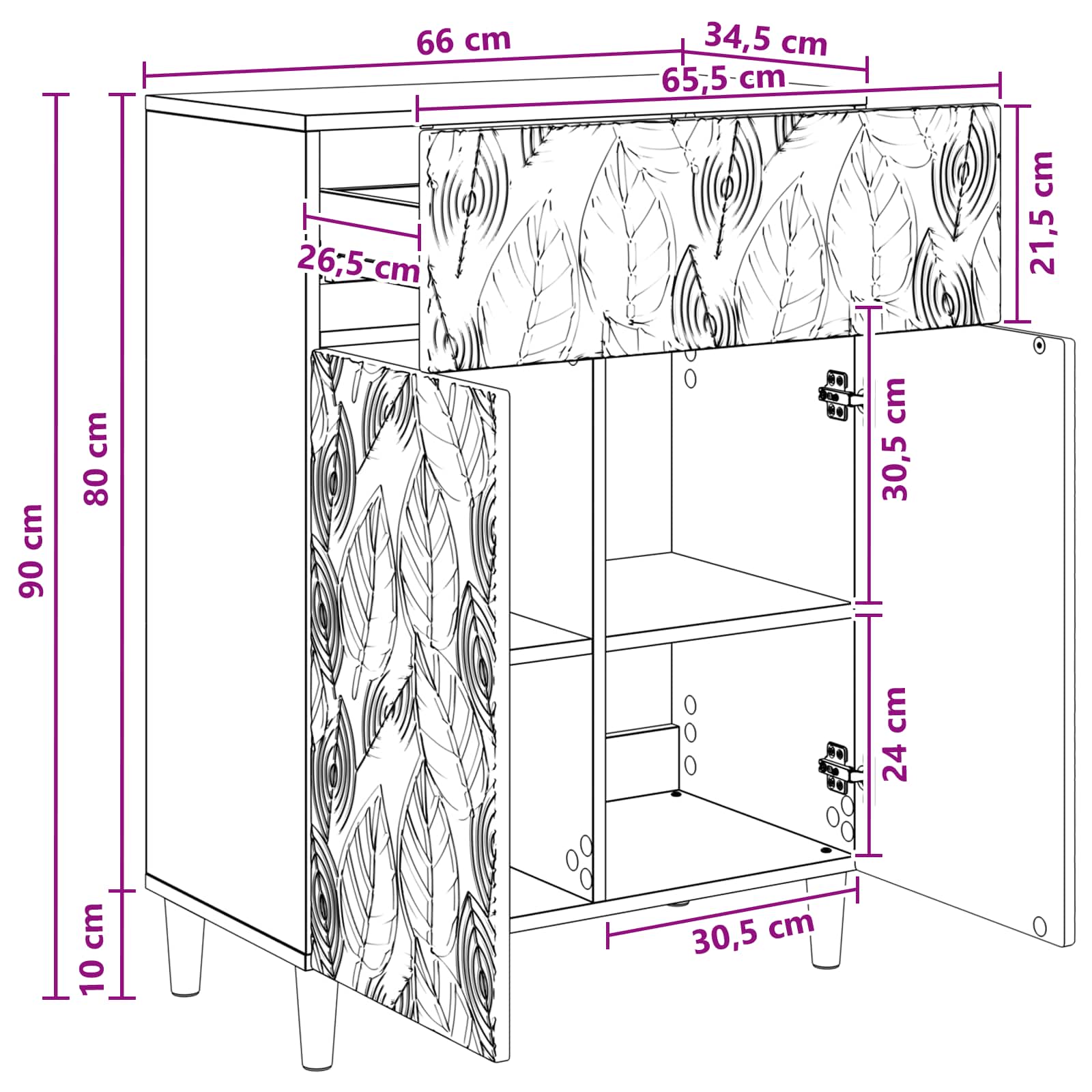 Kabalas Itin blizgi balta 66 x 34,5 x 90 cm Apdirbta mediena