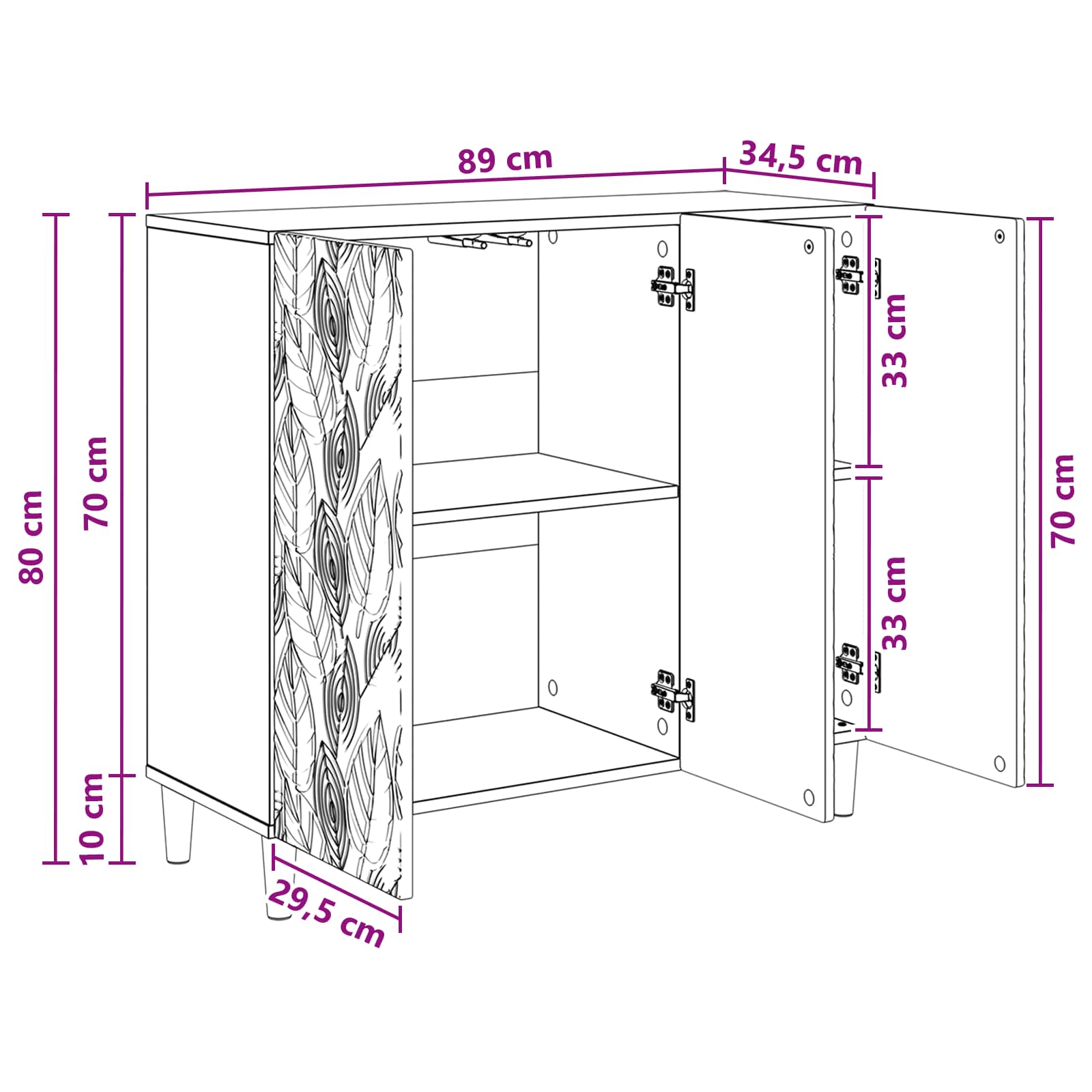 Kabalas Itin blizgi balta 89 x 34,5 x 80 cm Apdirbta mediena