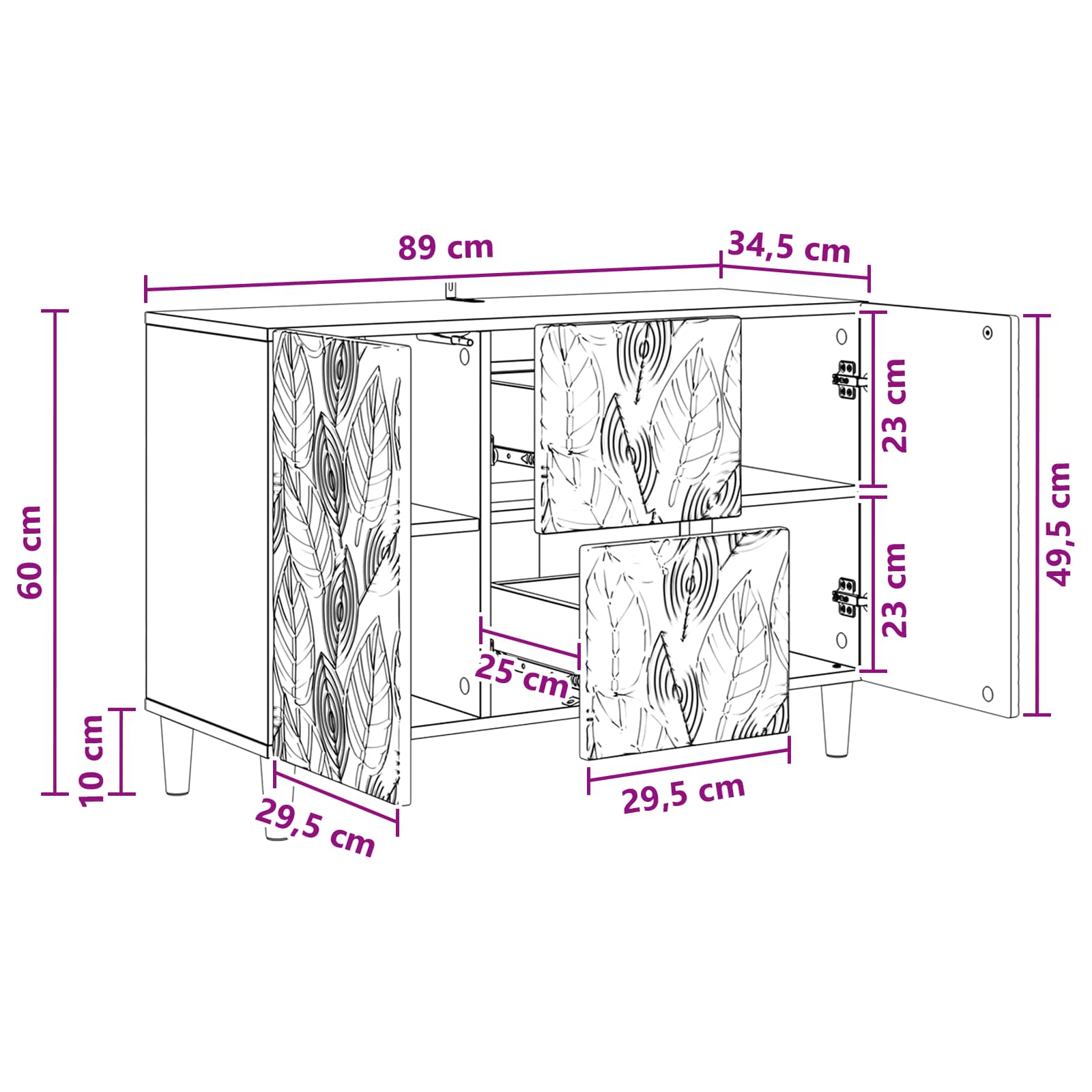 Kabalas Juoda 89 x 34,5 x 60 cm Apdirbta mediena