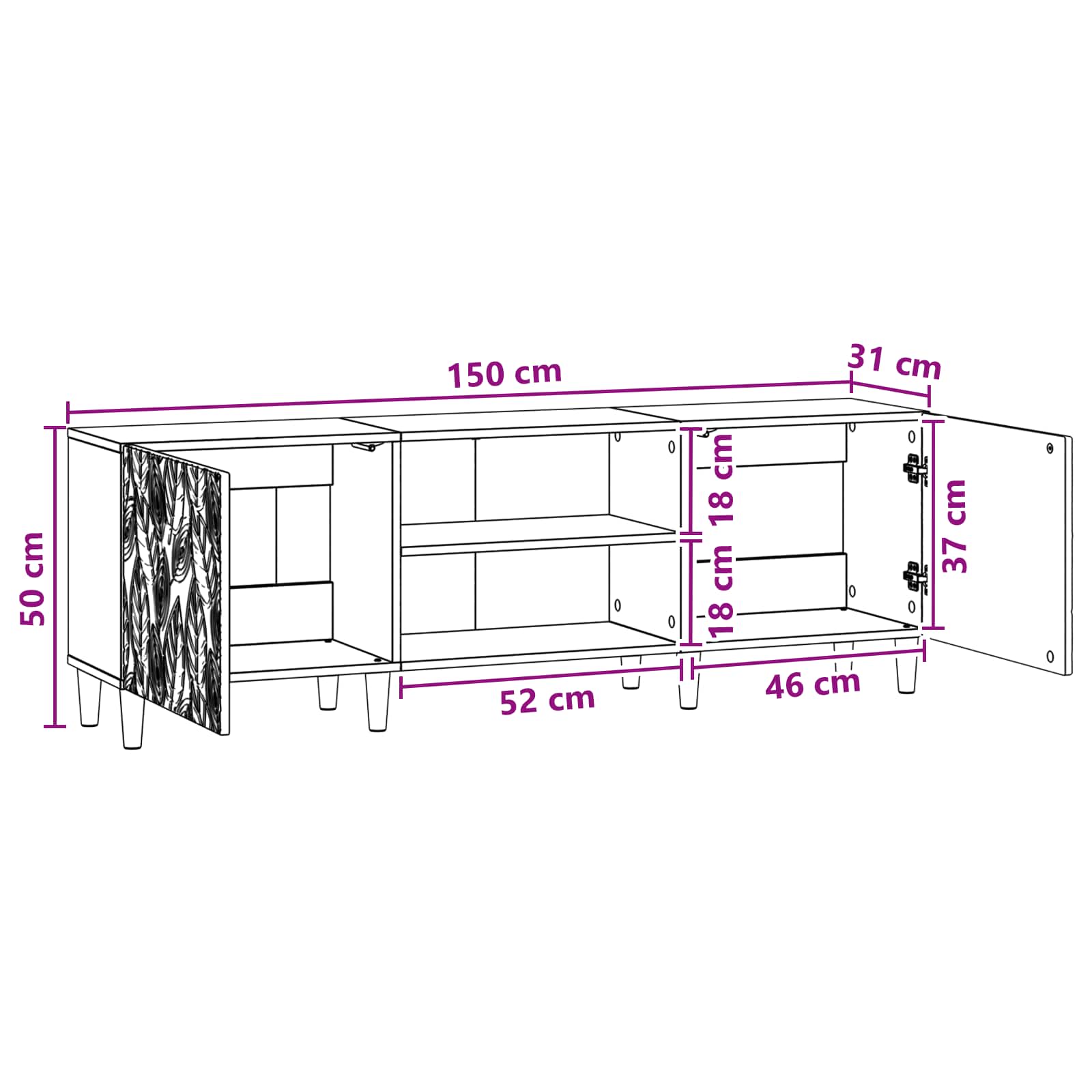 Televizoriaus spintelė 150 x 31 x 50 cm Juoda Apdirbta mediena