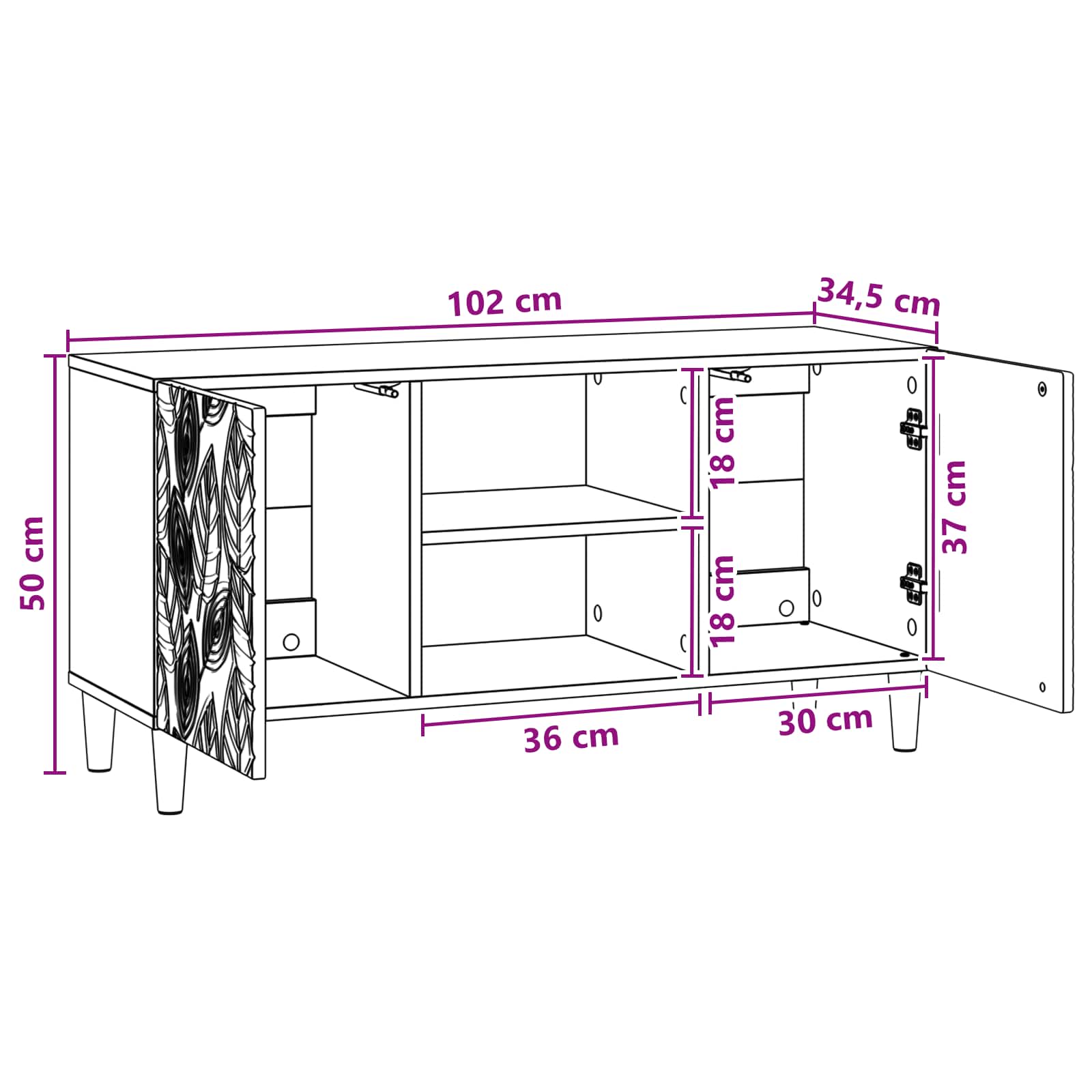 Televizoriaus spintelė 102 x 34,5 x 50 cm Sendintos medienos