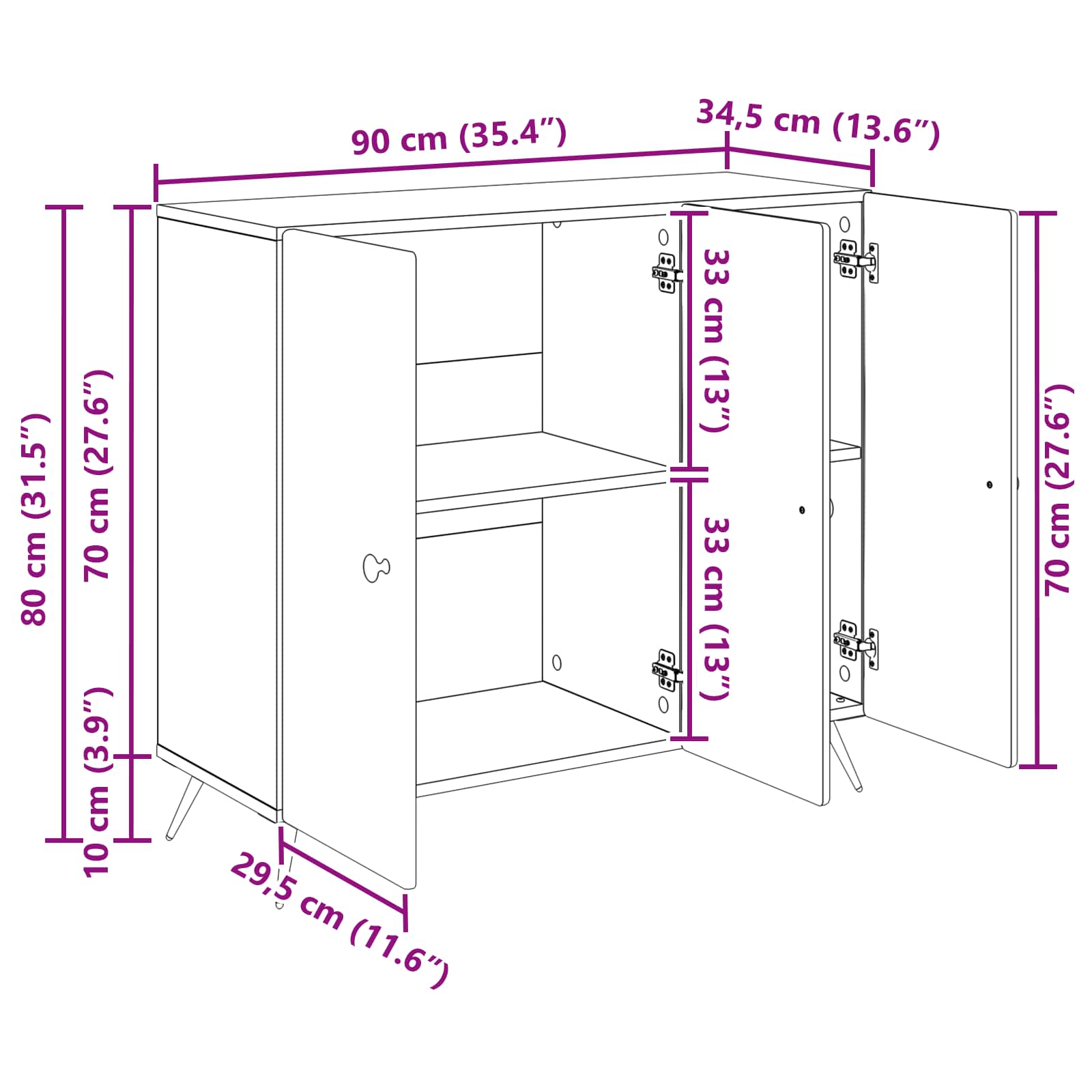 Kumode Melna 89 x 34,5 x 80 cm Apstrādāta koksne
