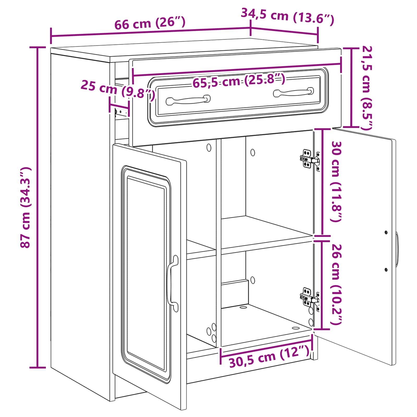 Kumode ar atvilktni Melna 66 x 34,5 x 87 cm Inženierijas koks