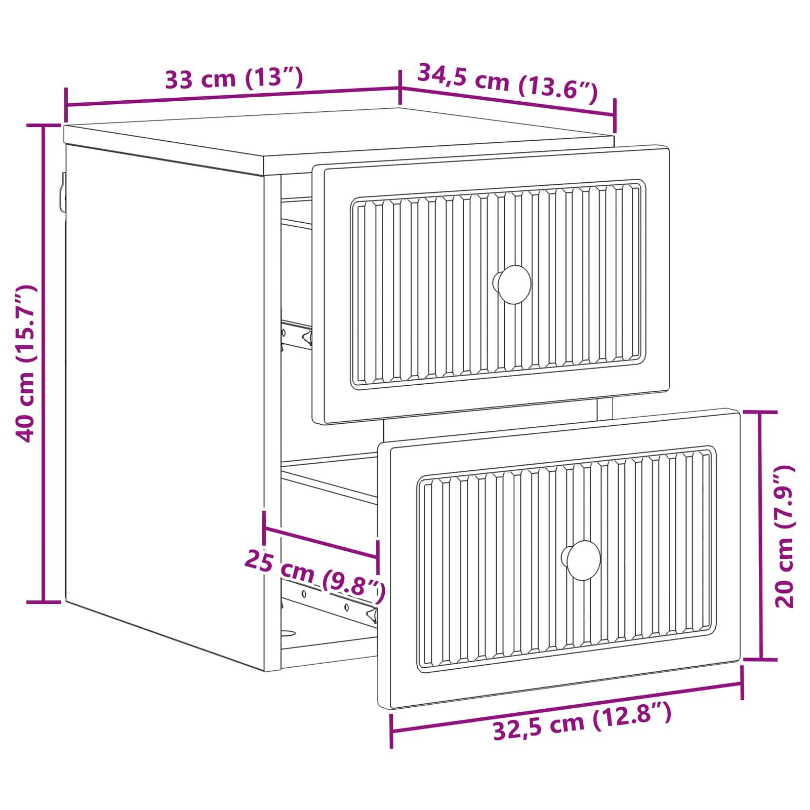 Sieninis naktinis staliukas 2 pcs Balta 33 x 34,5 x 40 cm