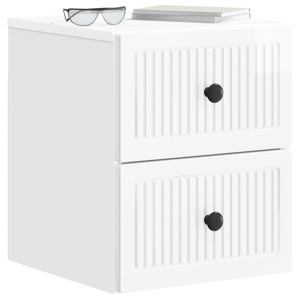 Sieninis naktinis staliukas Itin blizgi balta 33 x 34,5 x 40 cm
