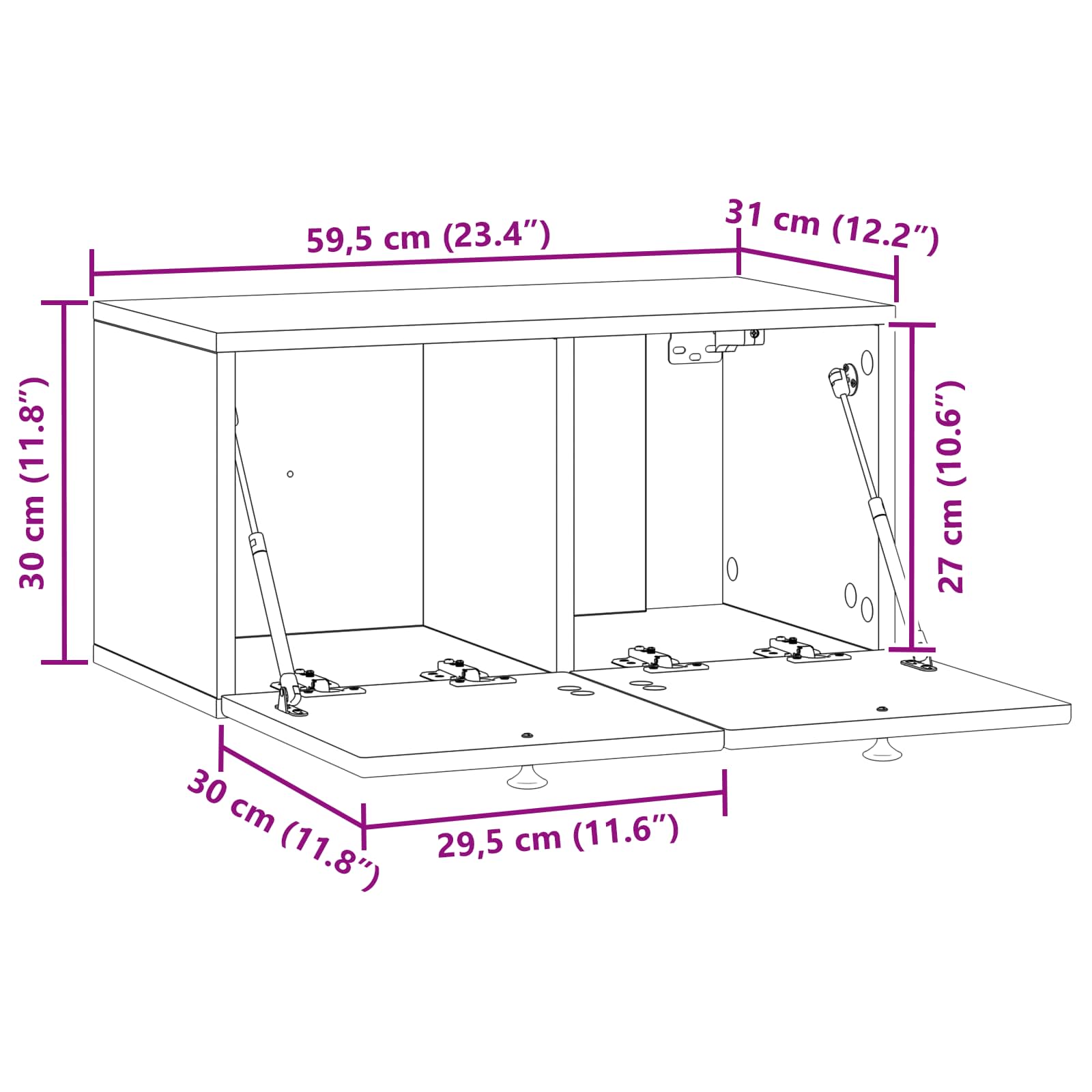 Pie sienas stiprināms televizora skapītis, melns 59,5x31x30 cm, inženierijas koks