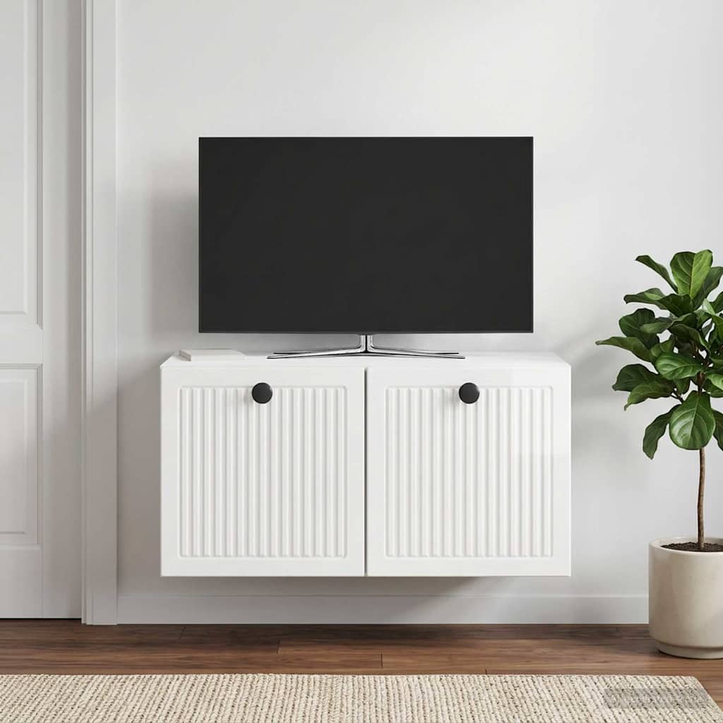 Sieninė TV spintelė Itin blizgi balta 59,5 x 31 x 30 cm