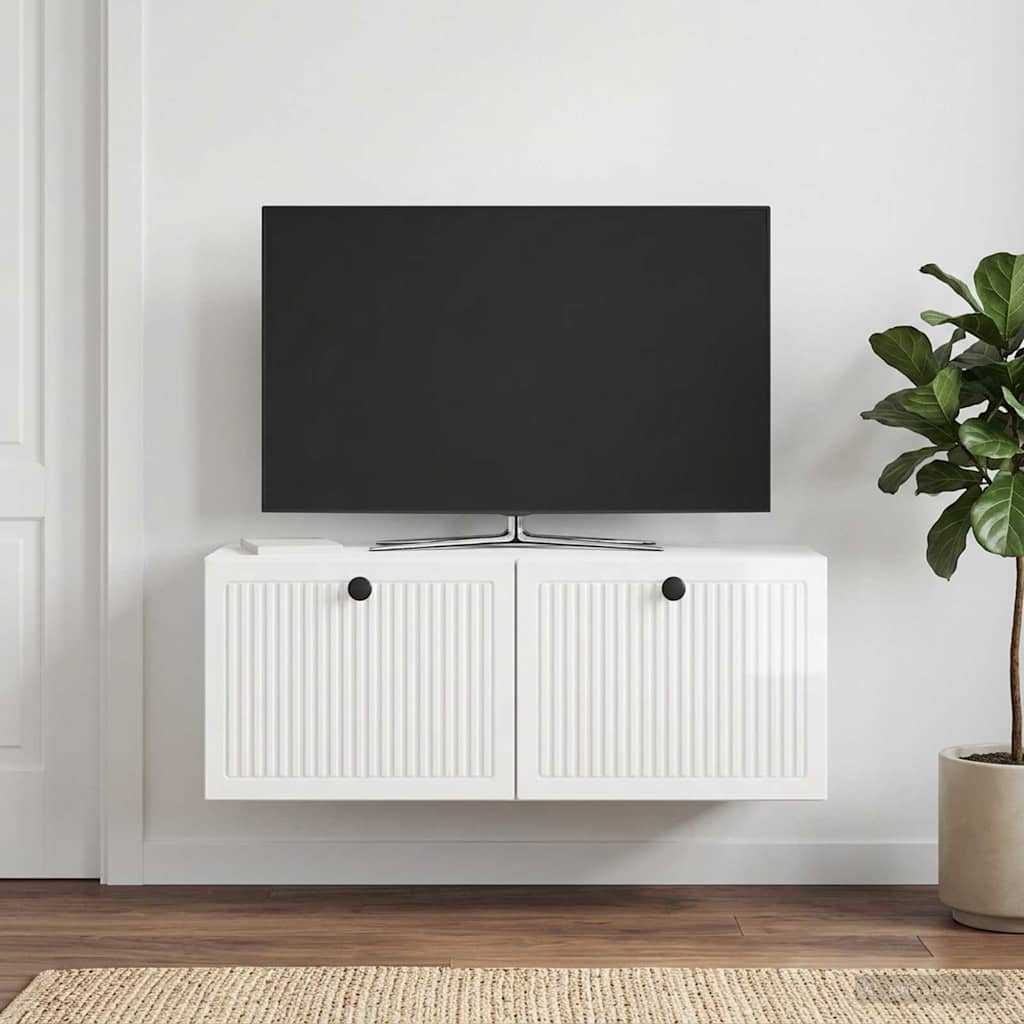 Sieninė TV spintelė Itin blizgi balta 78,5 x 31 x 30 cm