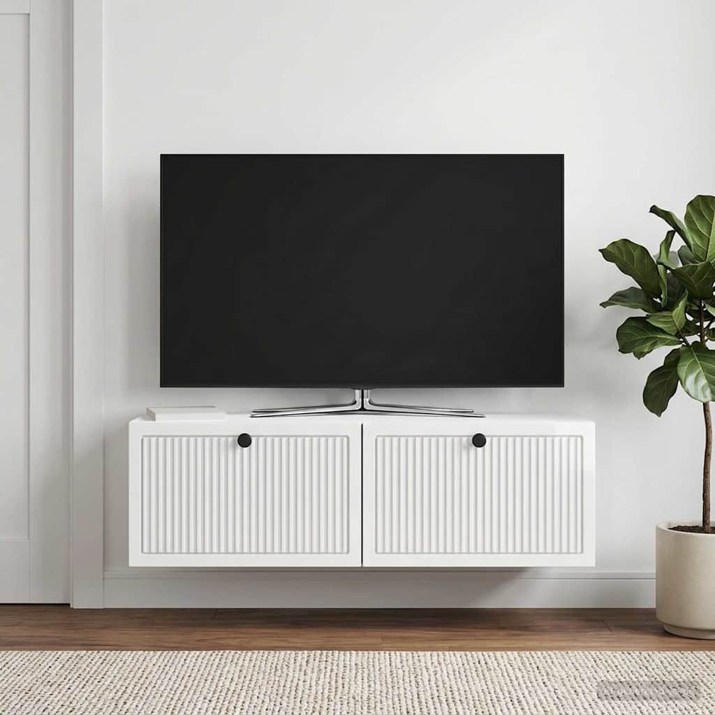 Sieninė TV spintelė Itin blizgi balta 98 x 31 x 30 cm