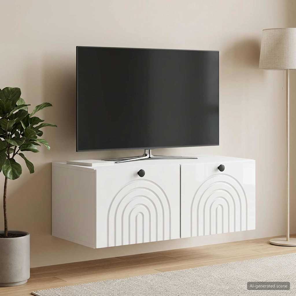 Sieninė TV spintelė Itin blizgi balta 78,5 x 41 x 30 cm