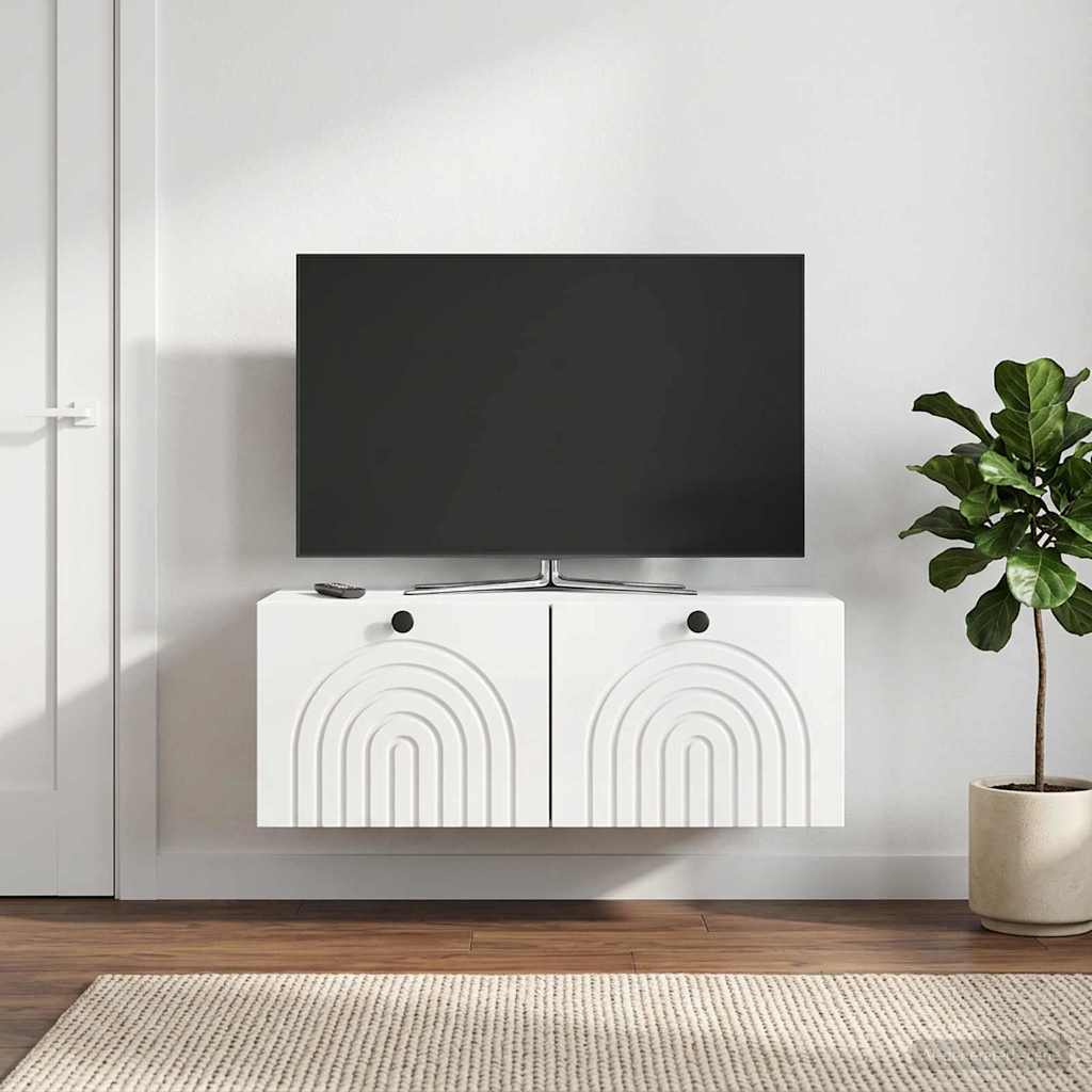Sieninė TV spintelė Itin blizgi balta 78,5 x 41 x 30 cm