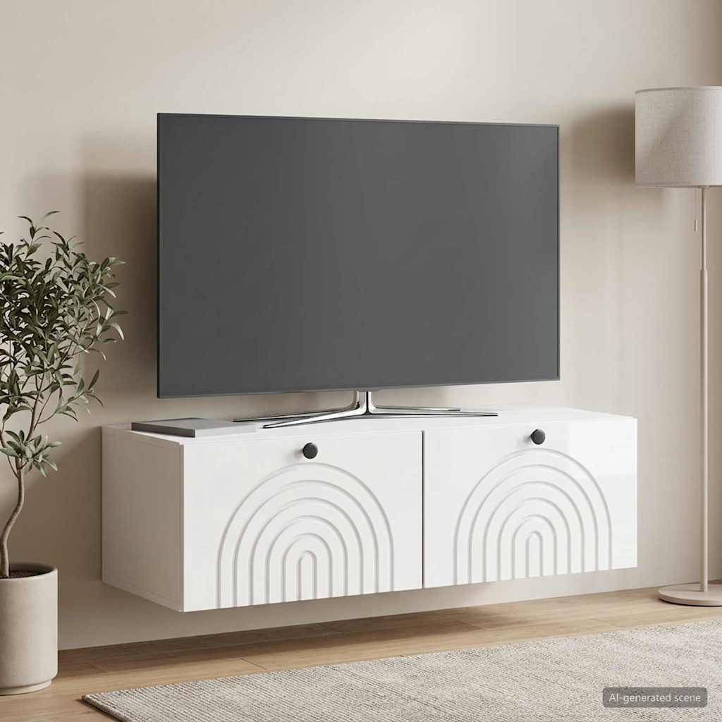 Sieninė TV spintelė Itin blizgi balta 98 x 41 x 30 cm