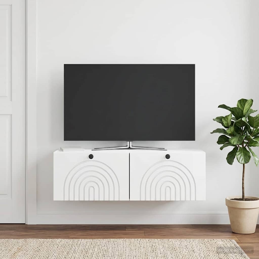 Sieninė TV spintelė Itin blizgi balta 98 x 41 x 30 cm
