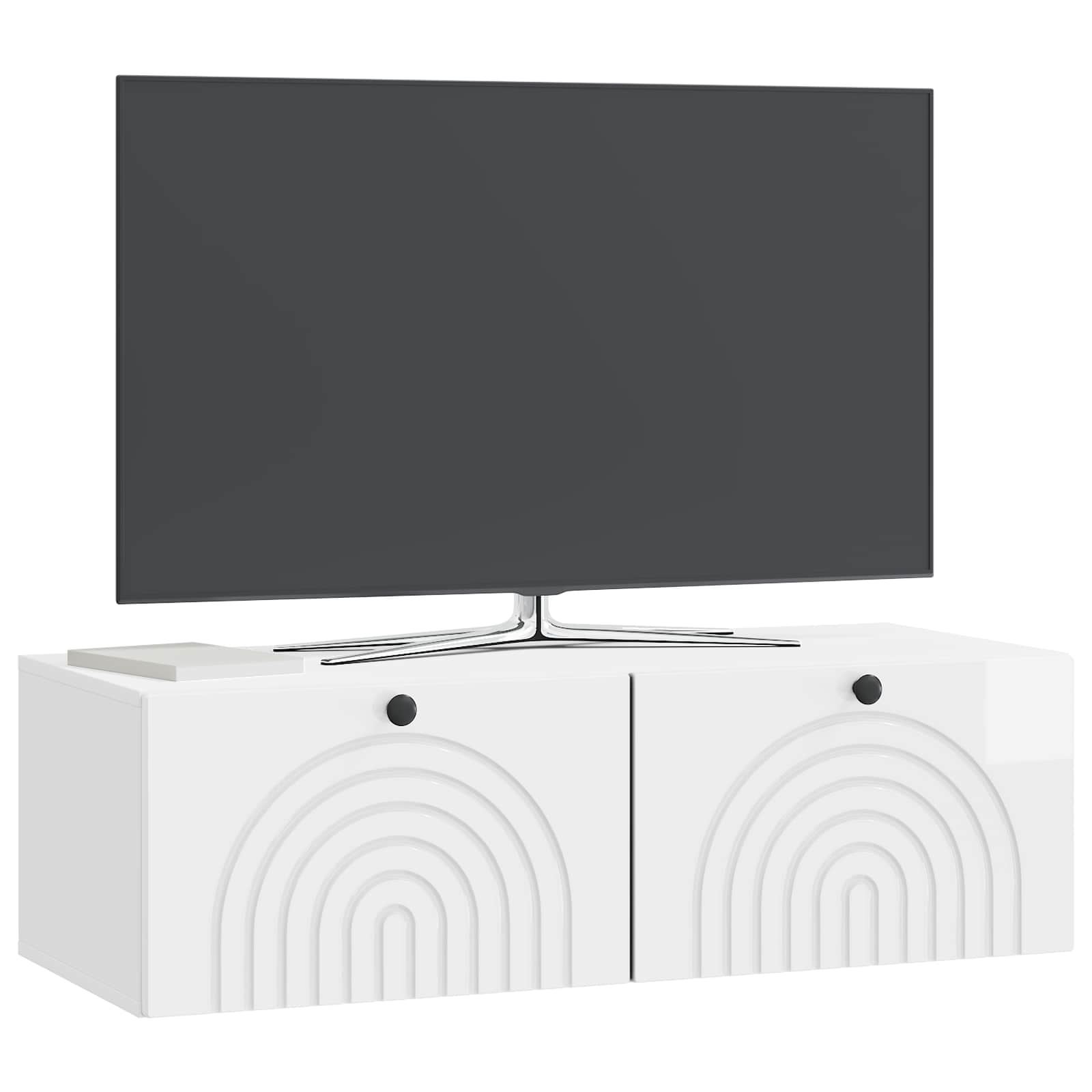 Sieninė TV spintelė Itin blizgi balta 98 x 41 x 30 cm