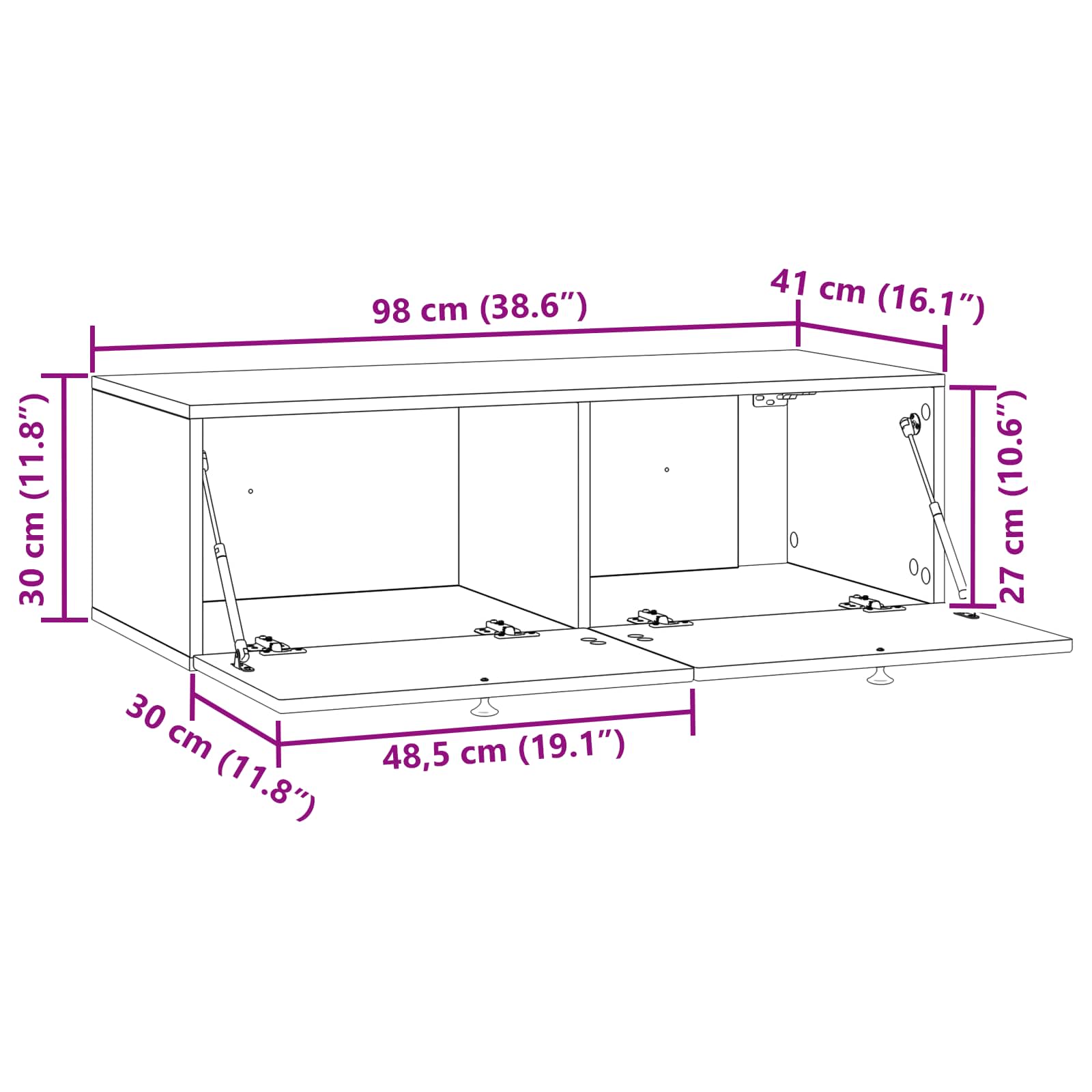 Sieninė TV spintelė Itin blizgi balta 98 x 41 x 30 cm