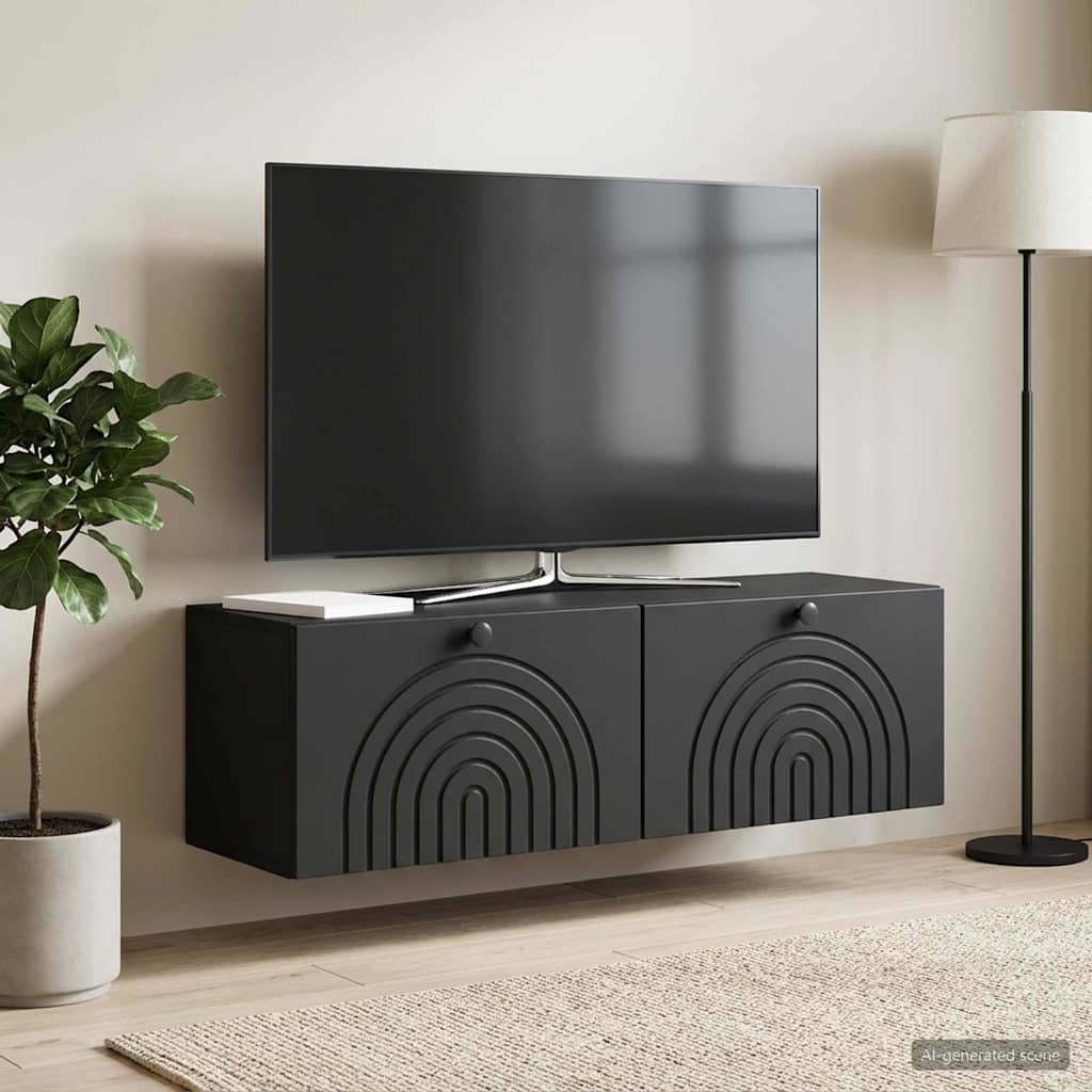 Sieninė TV spintelė Juoda 98 x 31 x 30 cm Apdirbta mediena