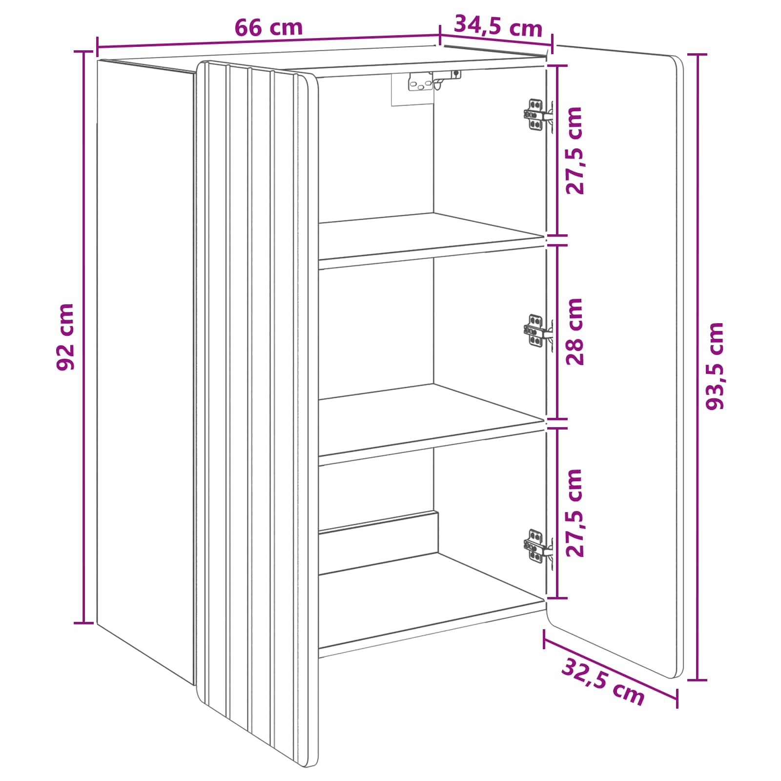 Prie sienos montuojama spinta Juoda 66 x 34,5 x 92 cm