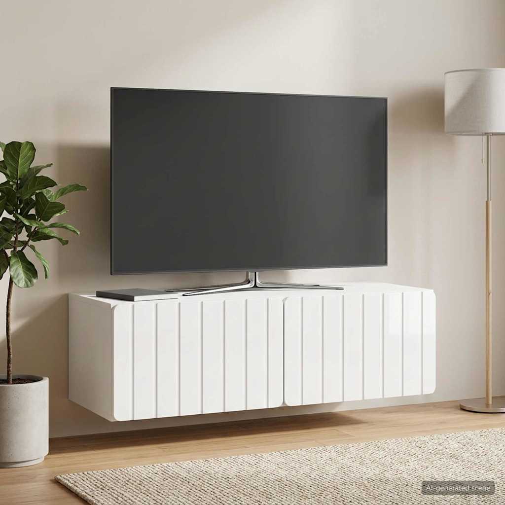 Sieninė TV spintelė Itin blizgi balta 98 x 41 x 30 cm