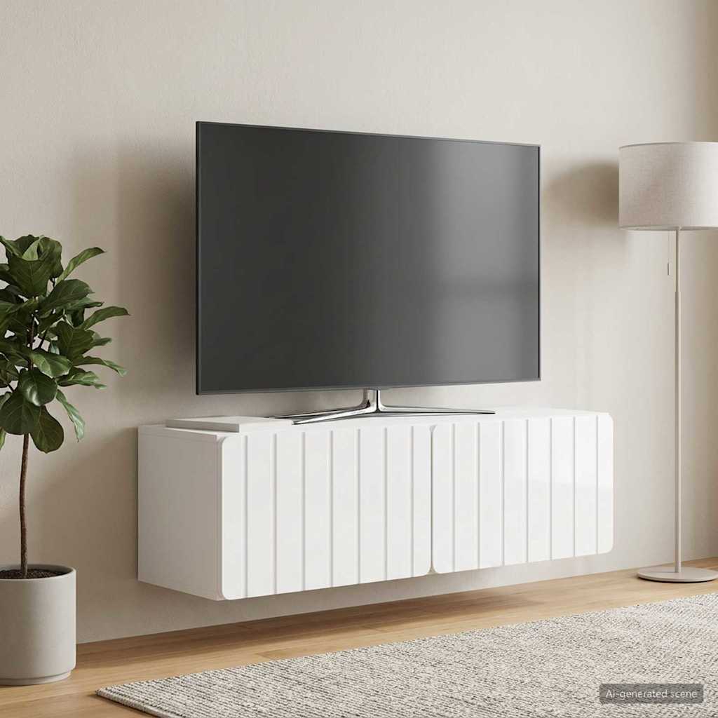 Sieninė TV spintelė Itin blizgi balta 98 x 31 x 30 cm