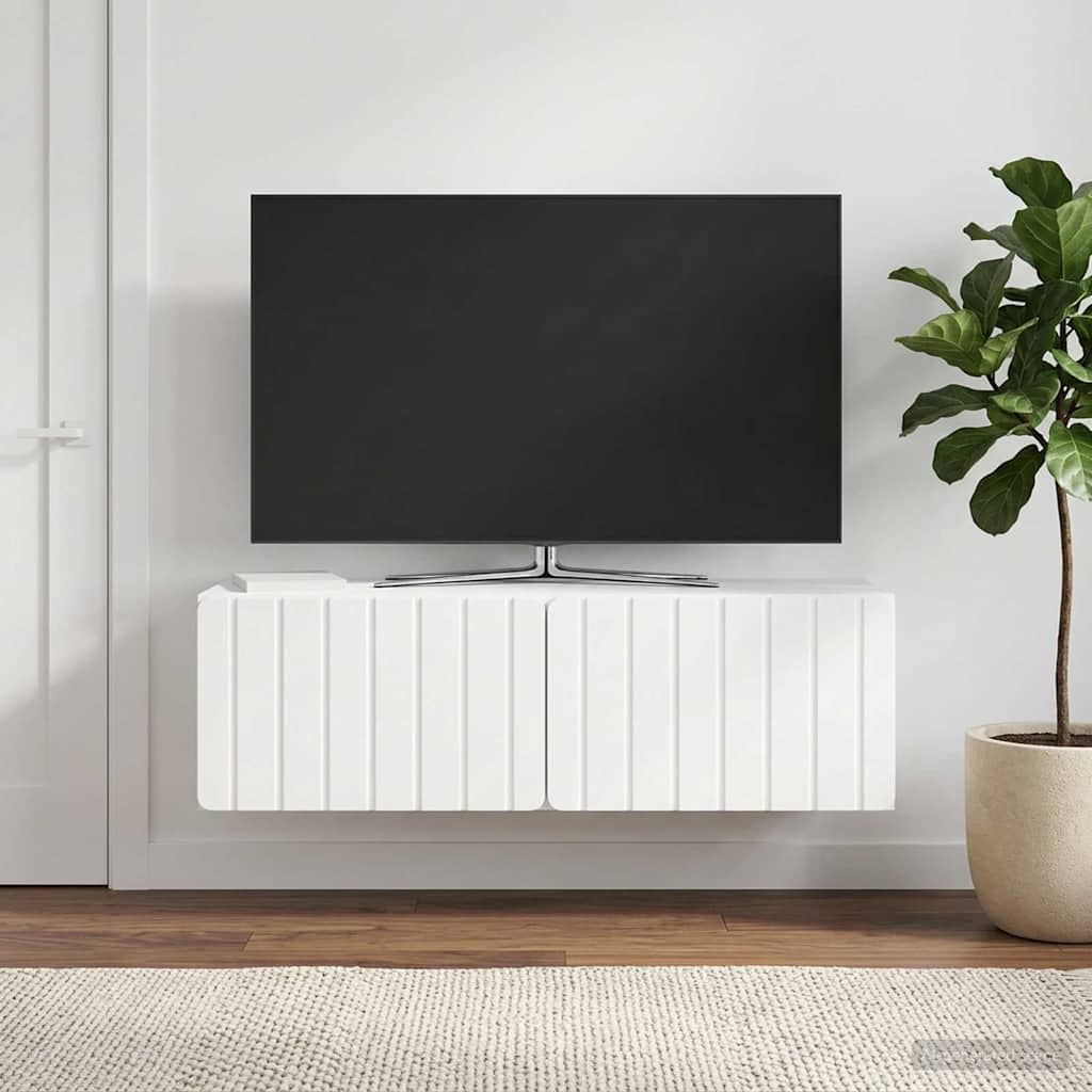 Sieninė TV spintelė Itin blizgi balta 98 x 31 x 30 cm