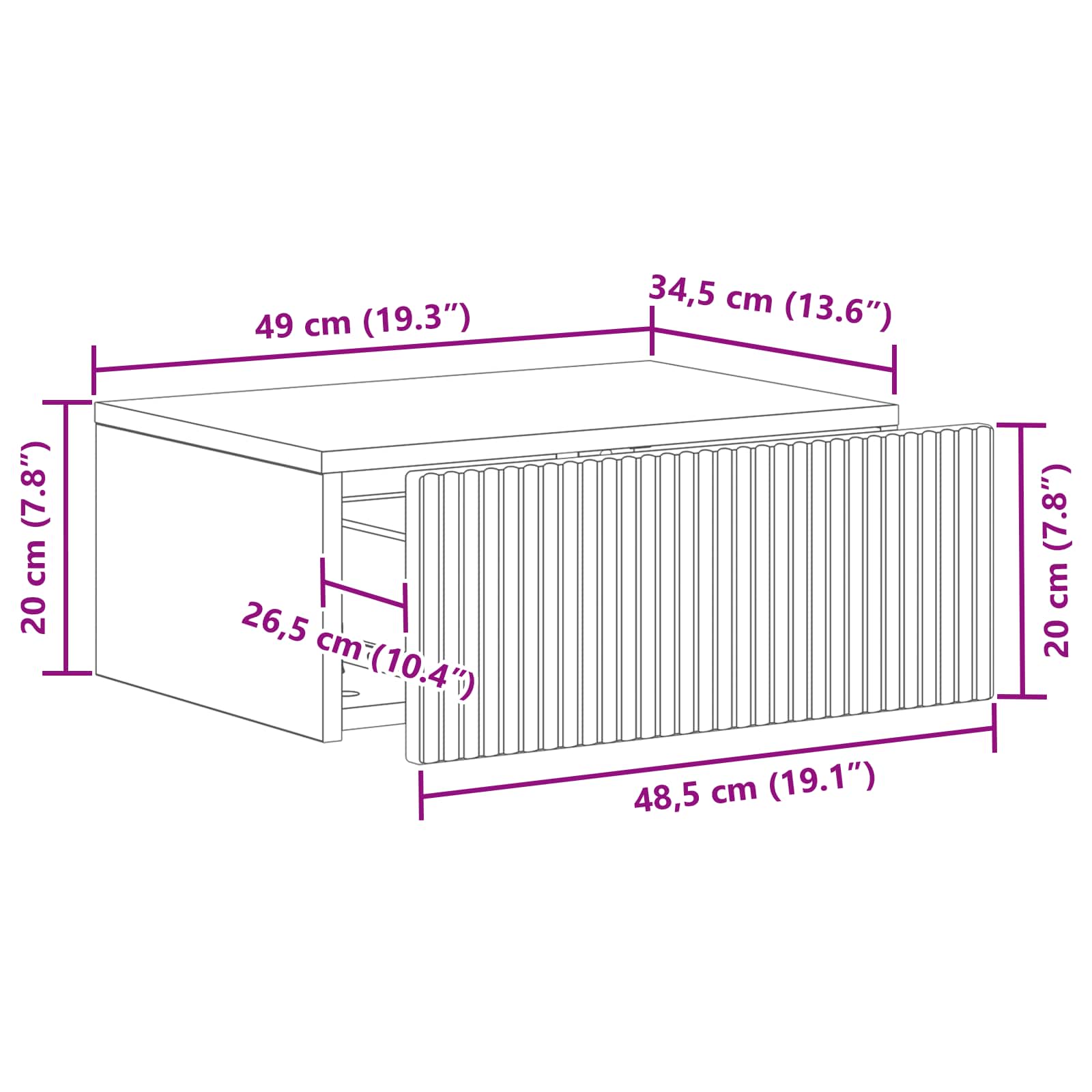 Pie sienas stiprināms naktsskapītis Dūmu ozols 49 x 34,5 x 20 cm