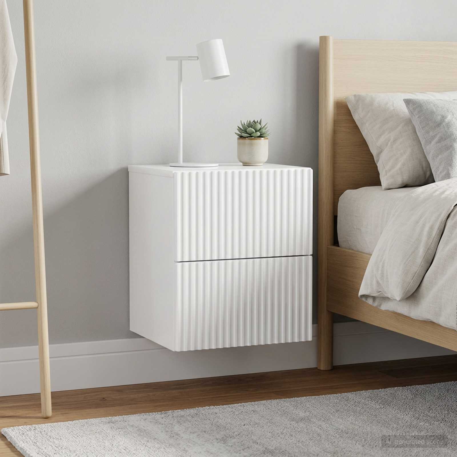 Sieninis naktinis staliukas su stalčių 2 pcs Itin blizgi balta