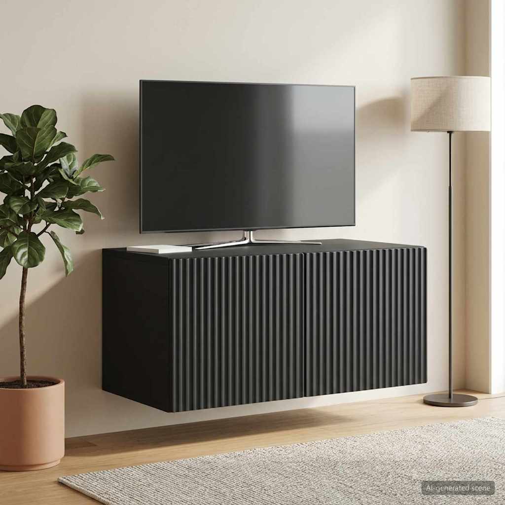 Sieninė TV spintelė Juoda 59,5 x 41 x 30 cm Apdirbta mediena