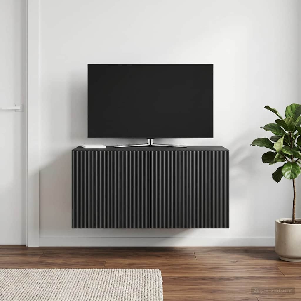 Sieninė TV spintelė Juoda 59,5 x 41 x 30 cm Apdirbta mediena
